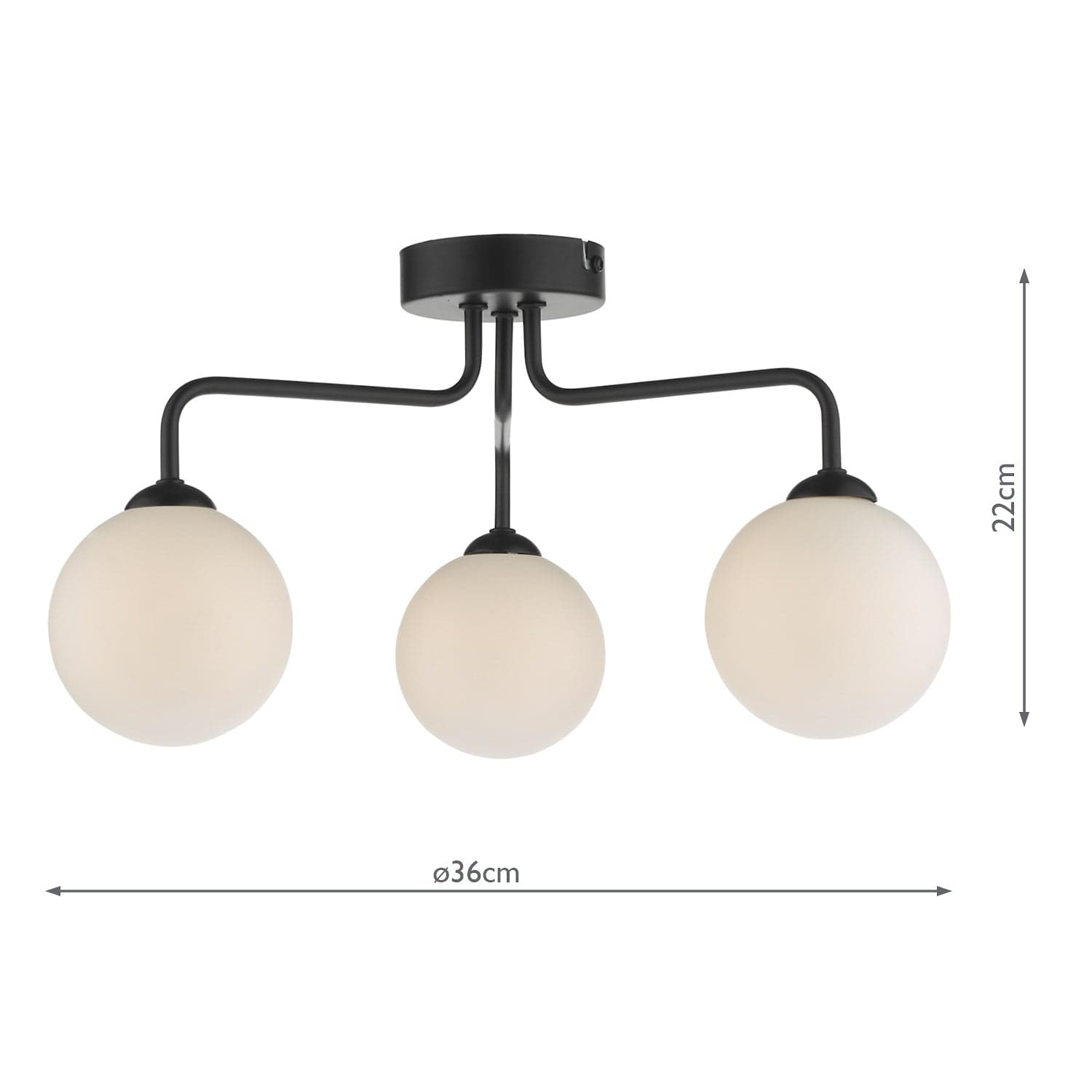 dar lighting Feya 3 Light Semi Flush Matt Black Opal Glass FEY0322-02