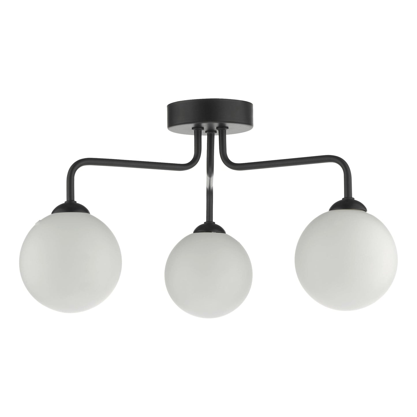 dar lighting Feya 3 Light Semi Flush Matt Black Opal Glass FEY0322-02