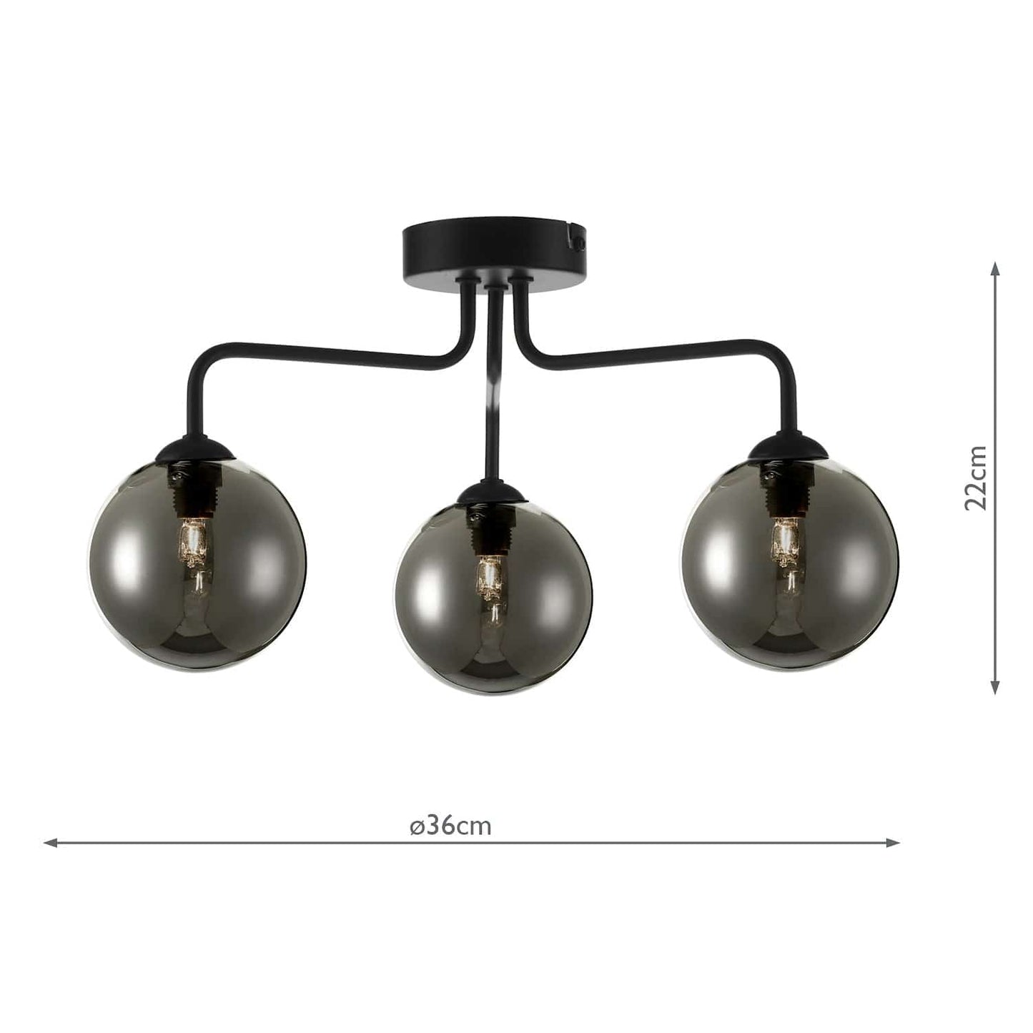 dar lighting Feya 3 Light Semi Flush Matt Black Smoked Glass FEY0322-01