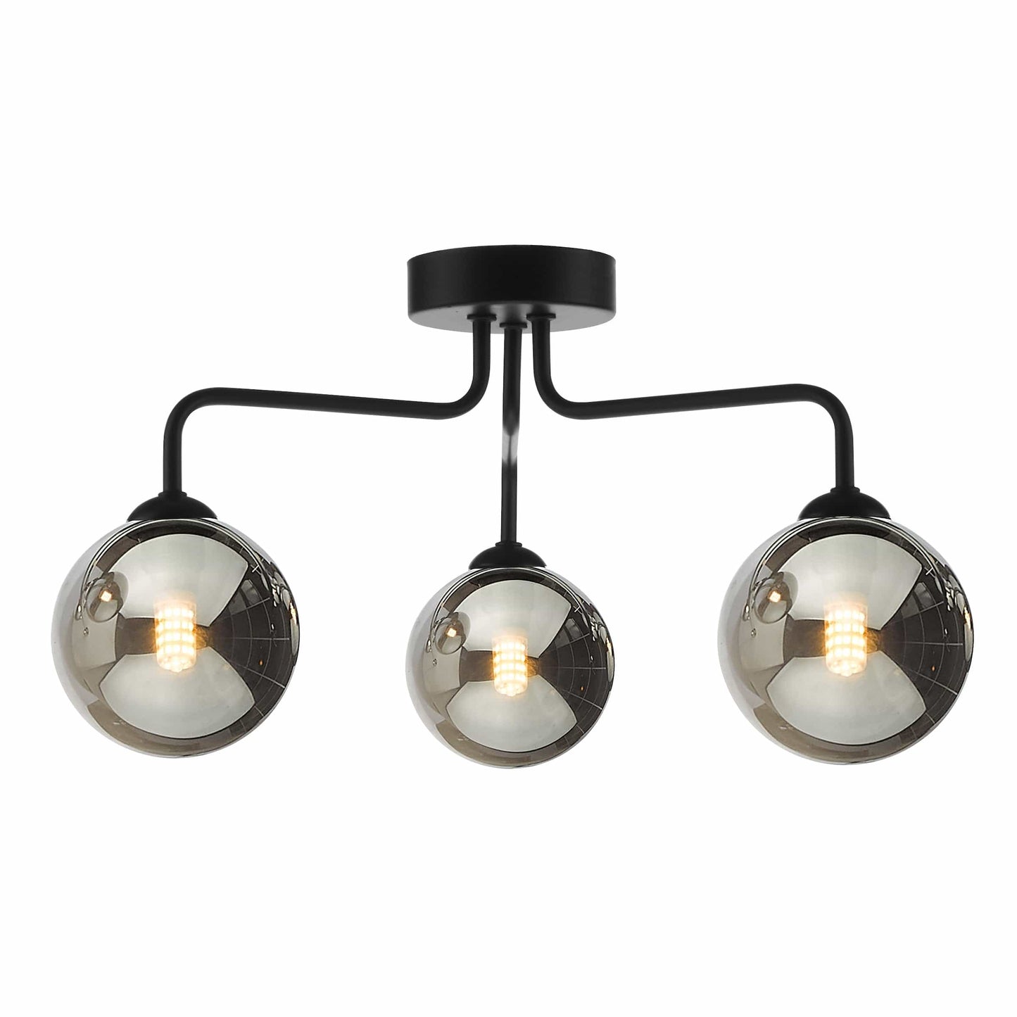 dar lighting Feya 3 Light Semi Flush Matt Black Smoked Glass FEY0322-01