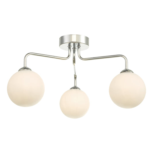 dar lighting Feya 3 Light Semi Flush Polished Chrome Opal Glass FEY0350-02