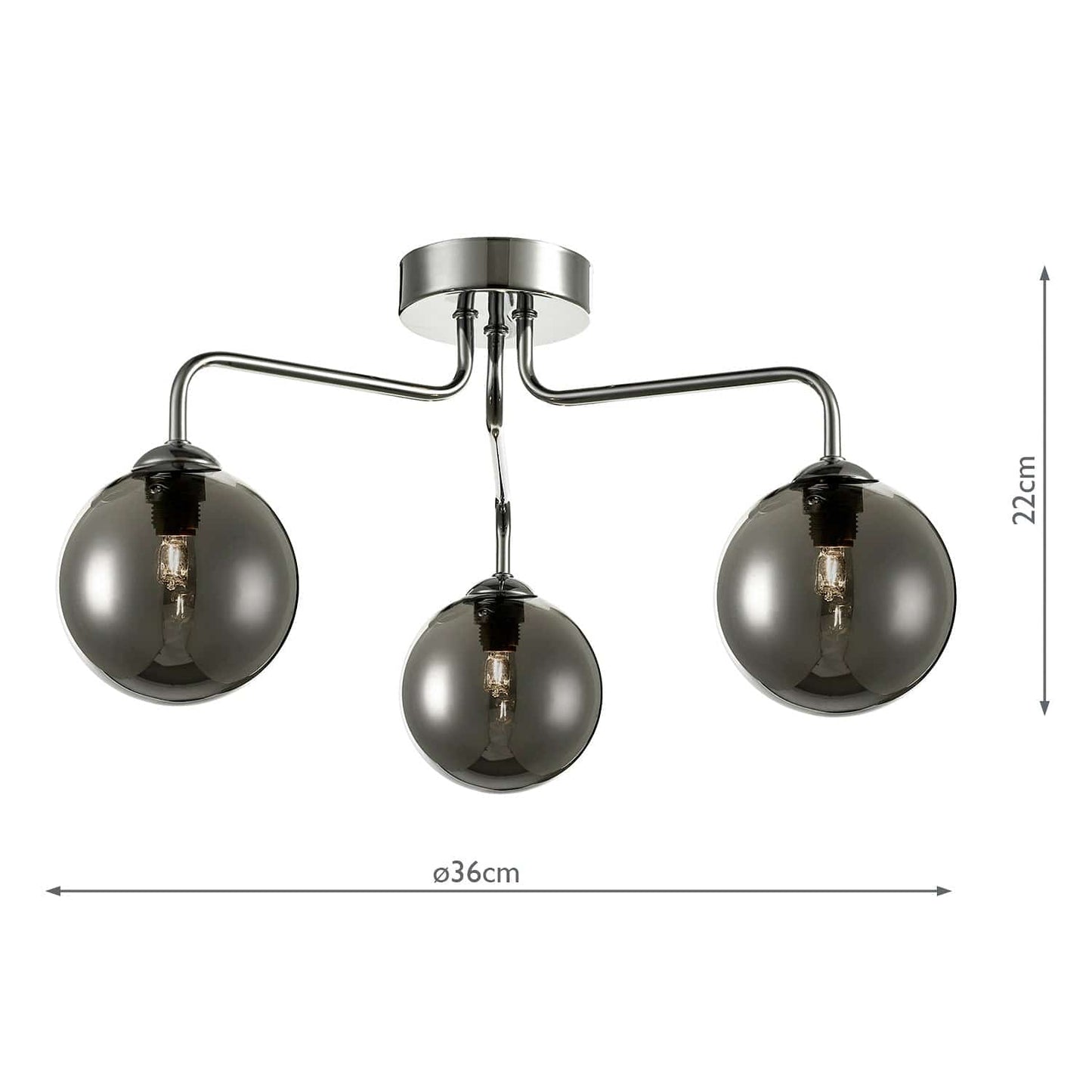 dar lighting Feya 3 Light Semi Flush Polished Chrome Smoked Glass FEY0350-01