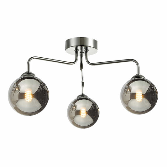 dar lighting Feya 3 Light Semi Flush Polished Chrome Smoked Glass FEY0350-01