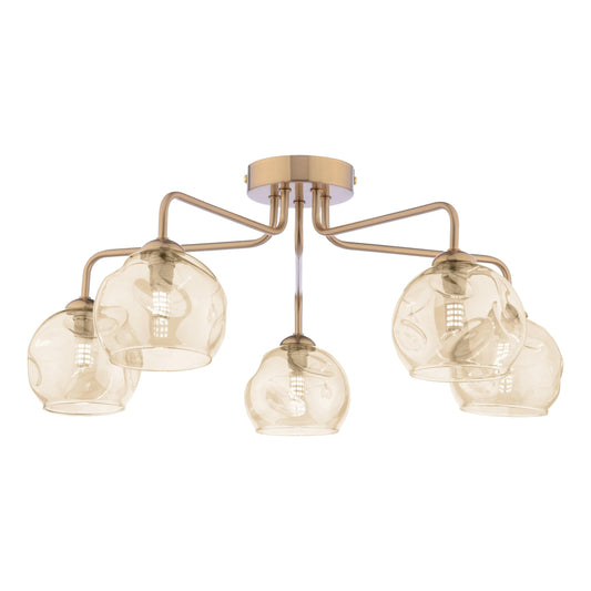 dar lighting Feya 5 Light Semi-Flush Antique Bronze & Champagne Dimpled Glass FEY0563-16