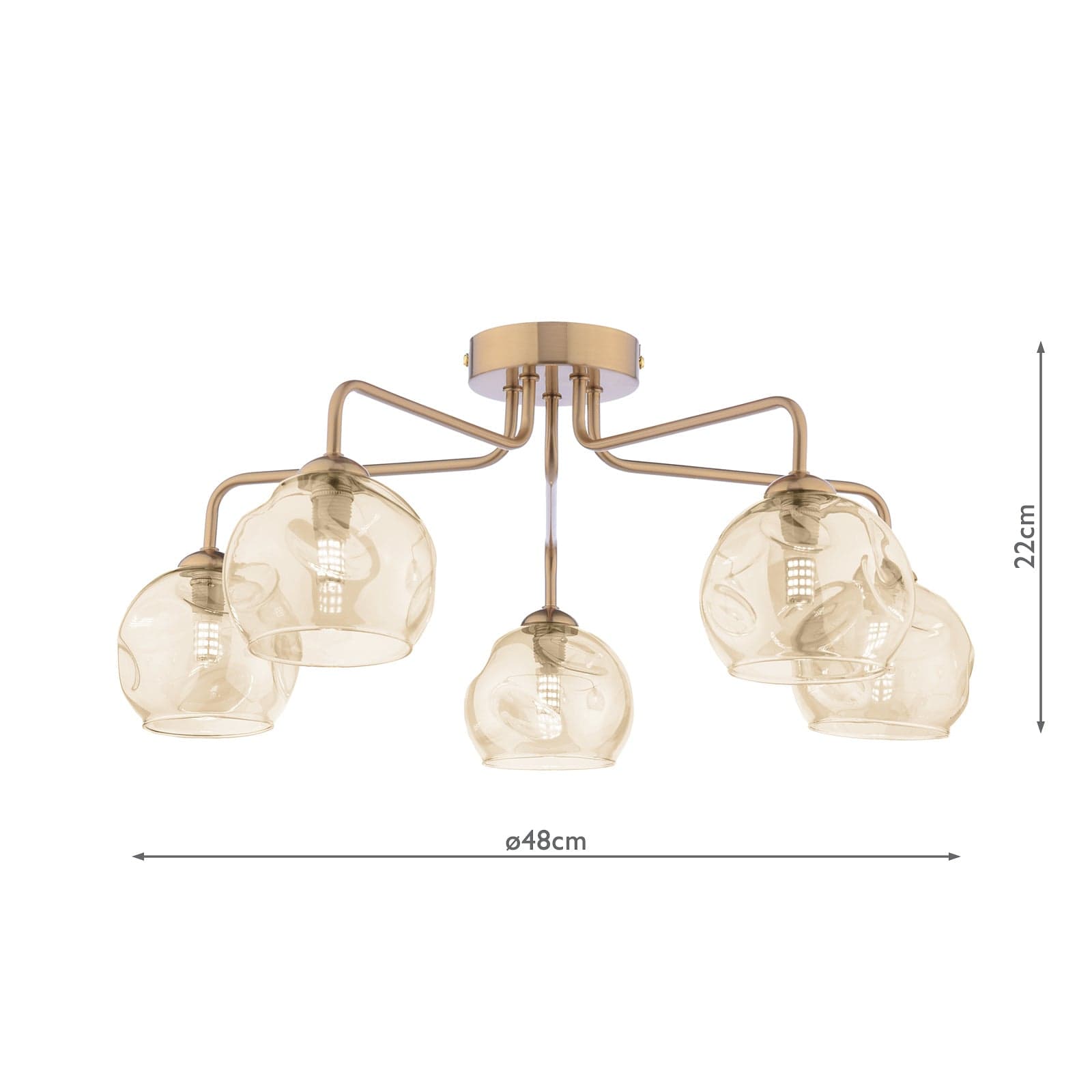 dar lighting Feya 5 Light Semi-Flush Antique Bronze & Champagne Dimpled Glass FEY0563-16