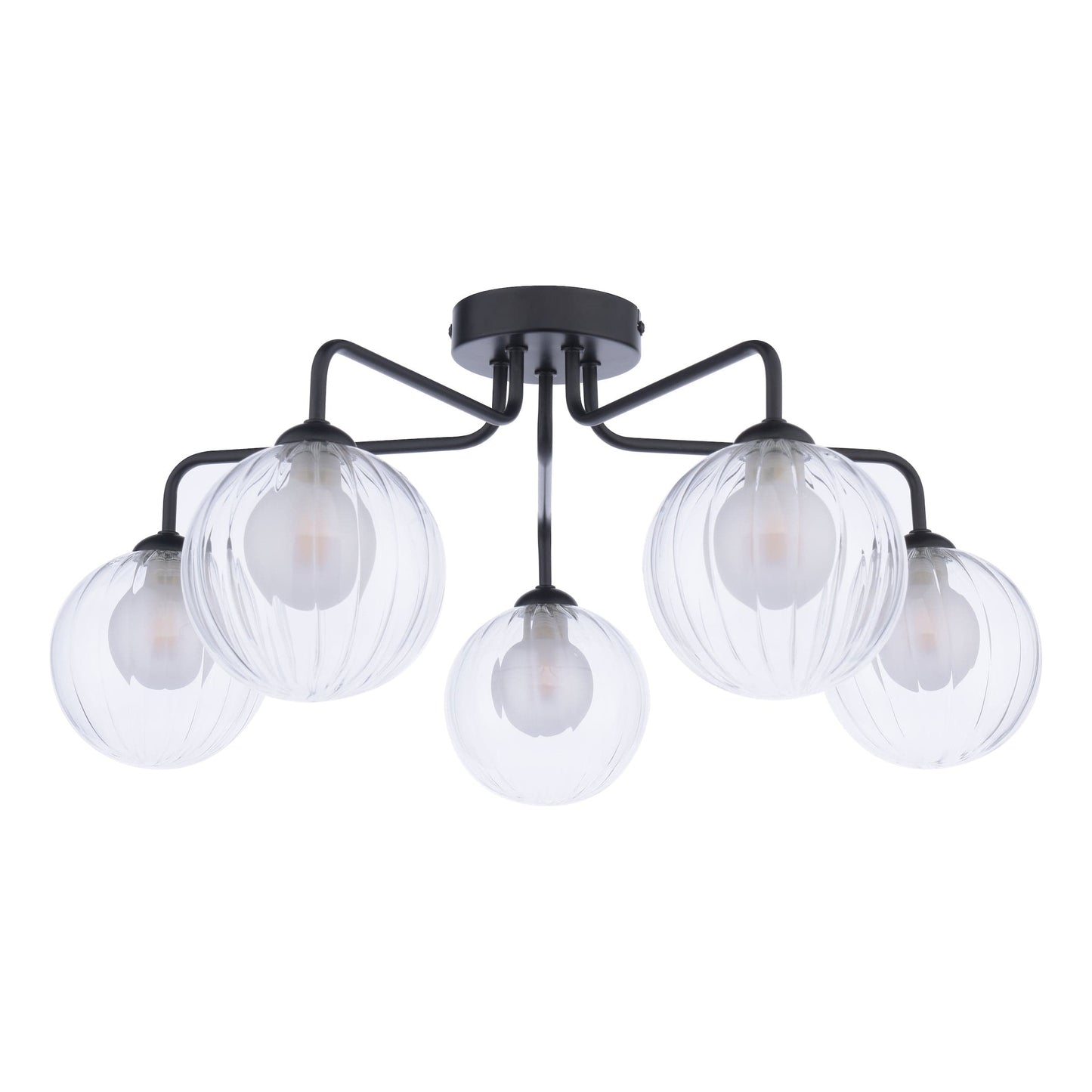 dar lighting Feya 5 Light Semi-Flush Matt Black & Clear/Opal Glass FEY0522-20