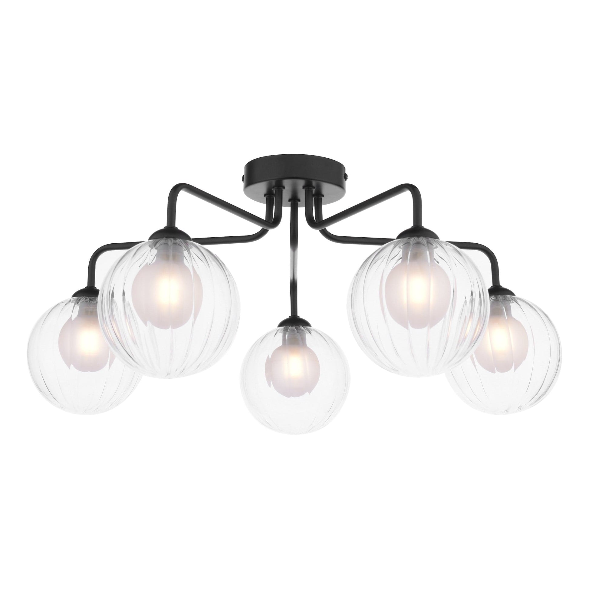 dar lighting Feya 5 Light Semi-Flush Matt Black & Clear/Opal Glass FEY0522-20