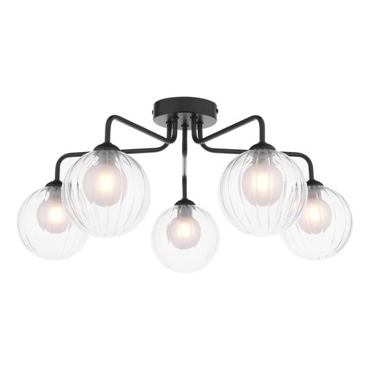 dar lighting Feya 5 Light Semi-Flush Matt Black & Clear/Opal Glass FEY0522-20