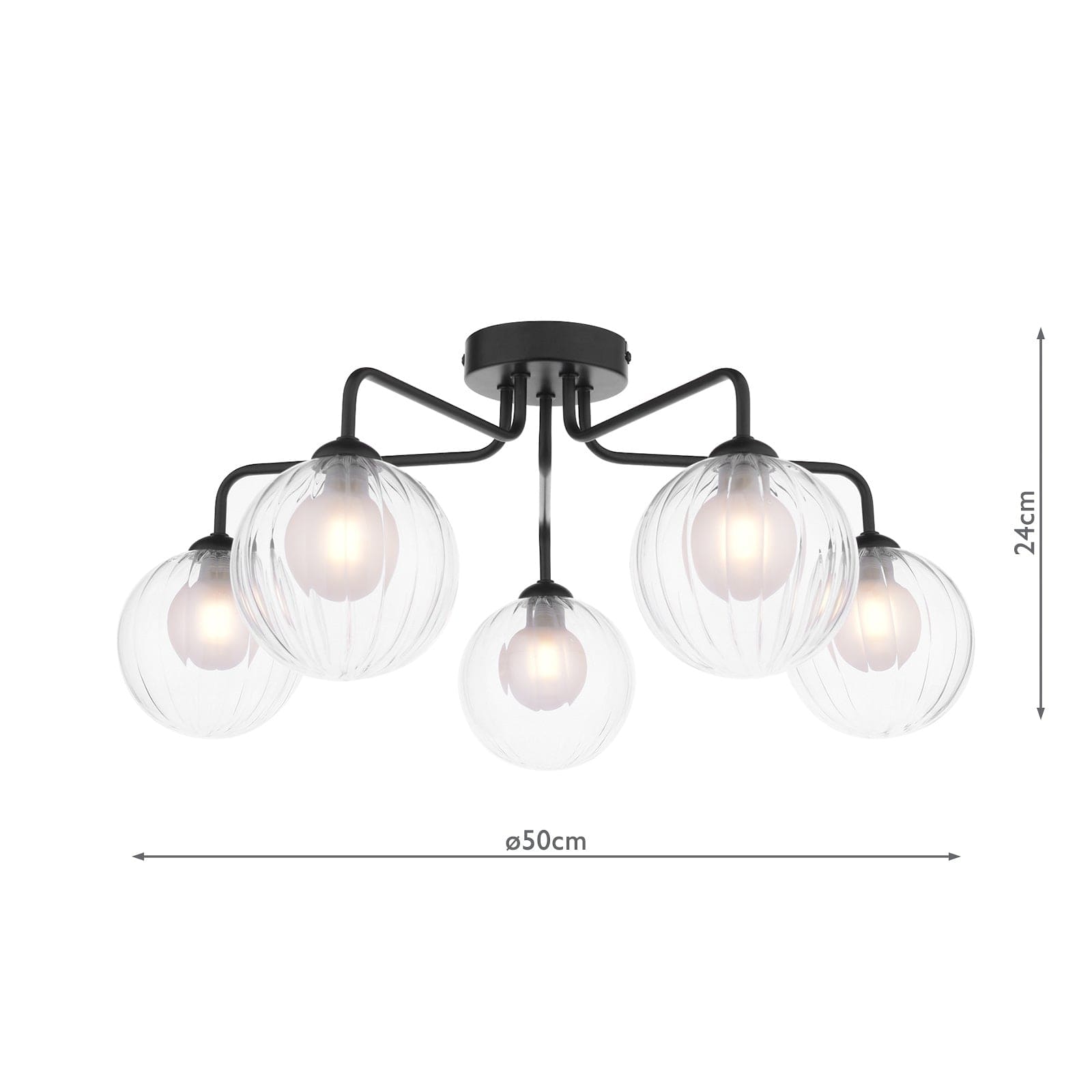 dar lighting Feya 5 Light Semi-Flush Matt Black & Clear/Opal Glass FEY0522-20