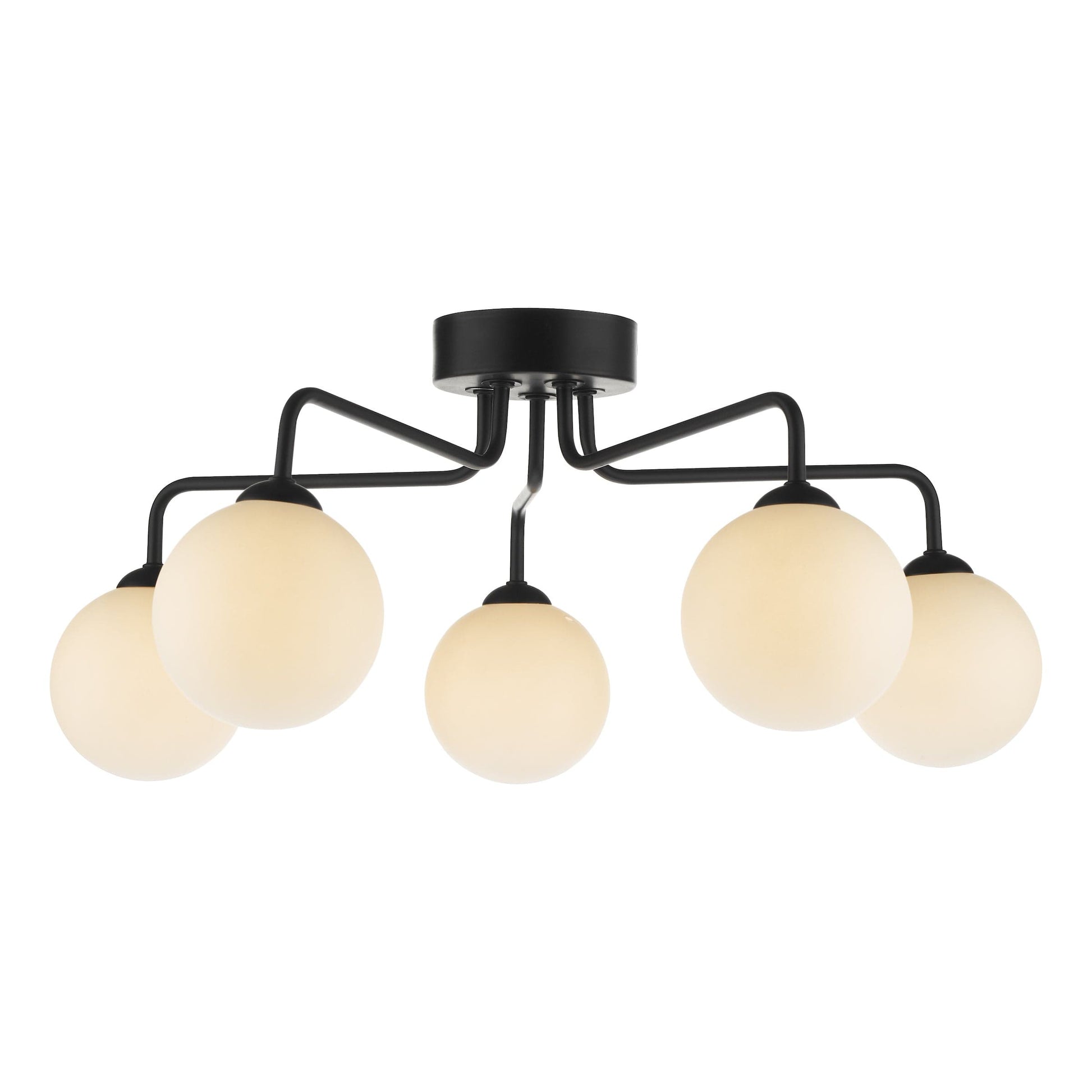 dar lighting Feya 5 Light Semi Flush Matt Black Opal Glass FEY0522-02