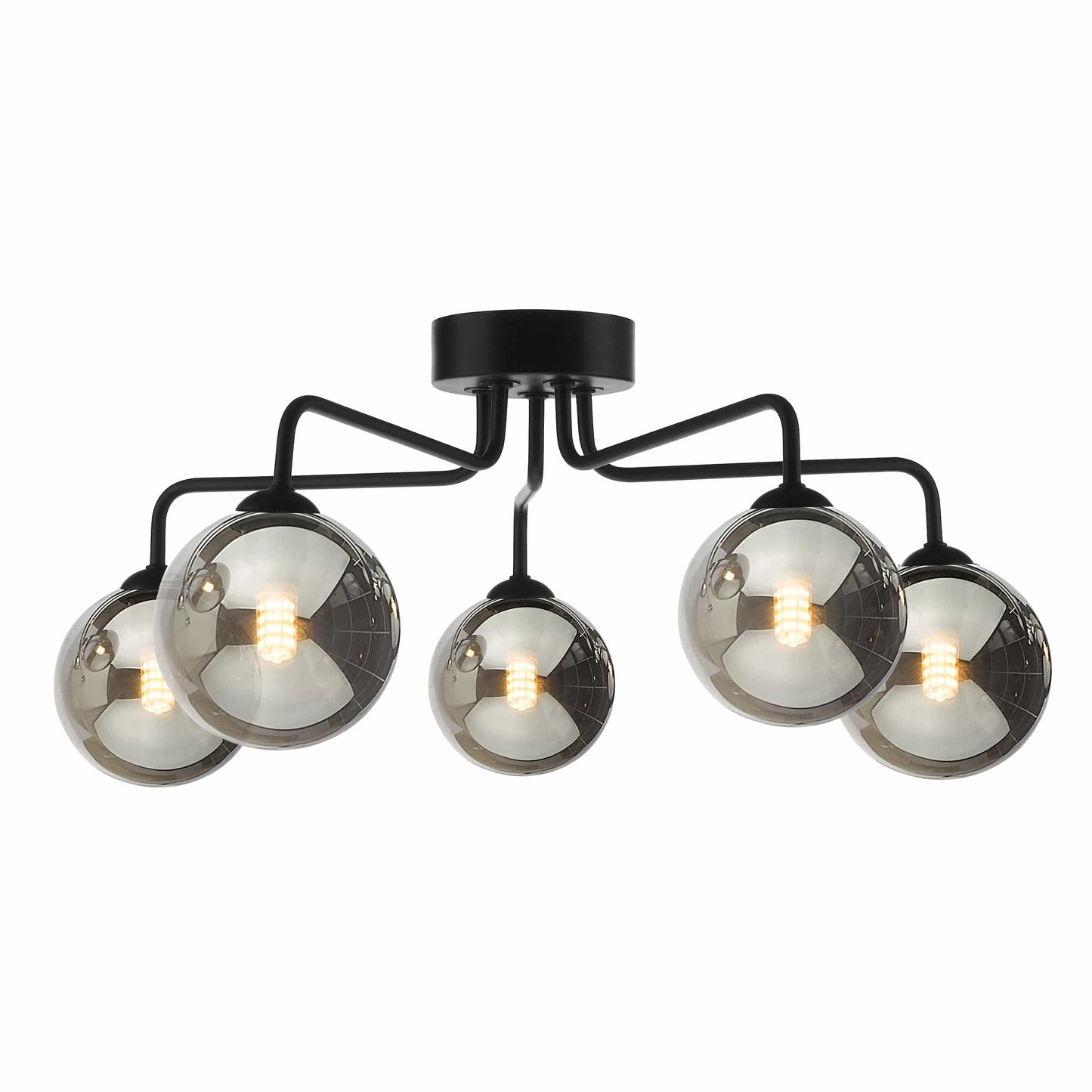 dar lighting Feya 5 Light Semi Flush Matt Black Smoked Glass FEY0522-01