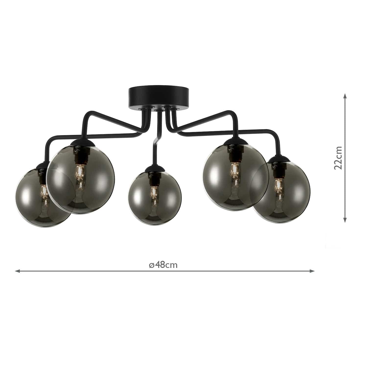 dar lighting Feya 5 Light Semi Flush Matt Black Smoked Glass FEY0522-01