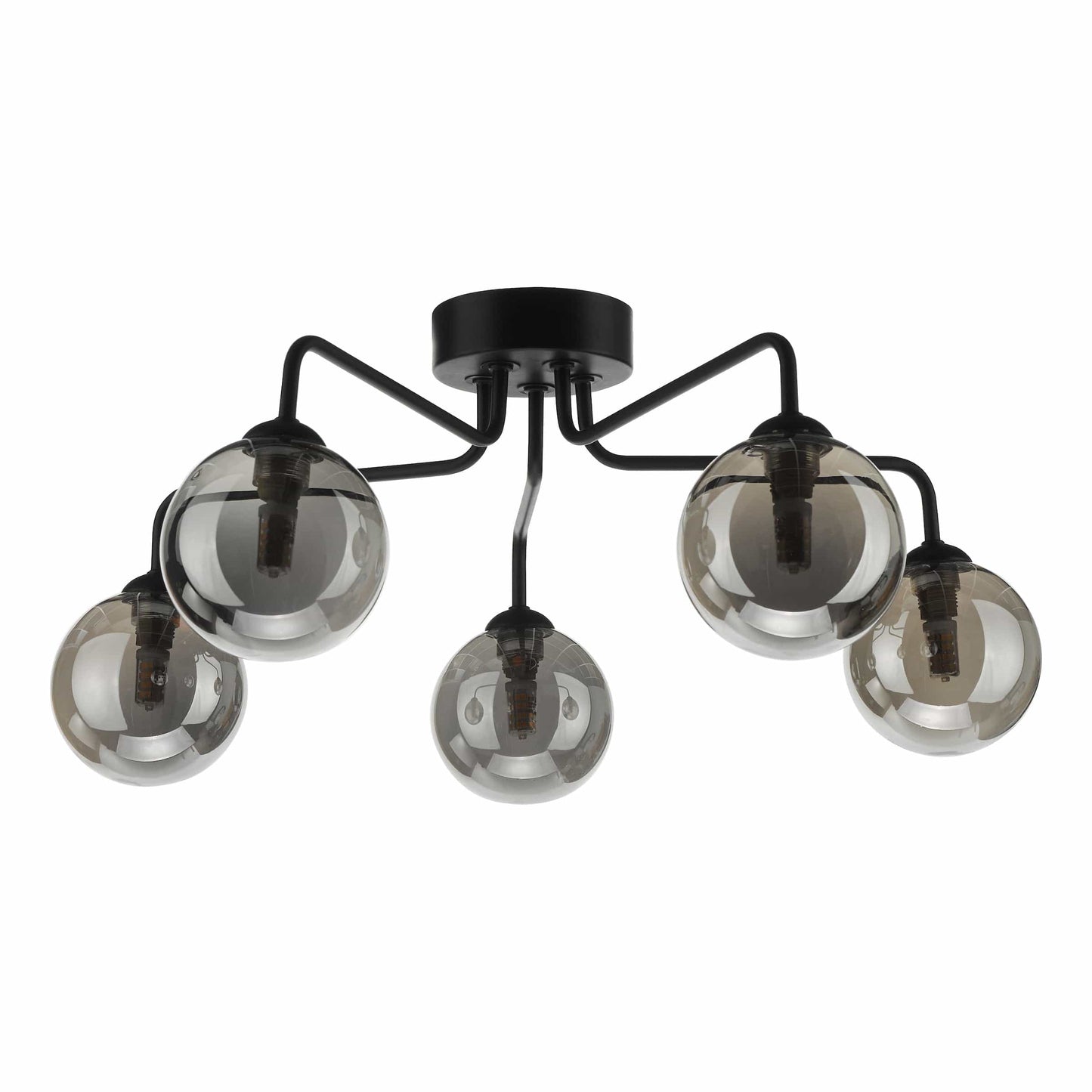 dar lighting Feya 5 Light Semi Flush Matt Black Smoked Glass FEY0522-01