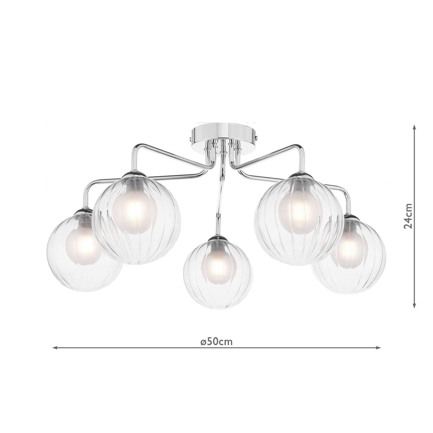 dar lighting Feya 5 Light Semi-Flush Polished Chrome & Clear/Opal Glass FEY0550-20