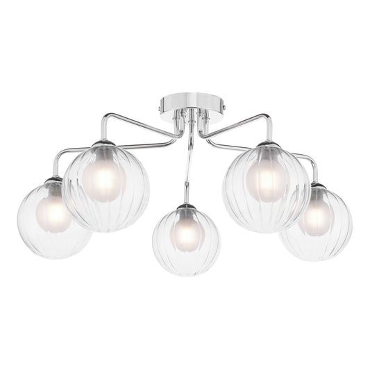 dar lighting Feya 5 Light Semi-Flush Polished Chrome & Clear/Opal Glass FEY0550-20