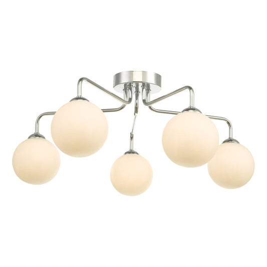 dar lighting Feya 5 Light Semi Flush Polished Chrome Opal Glass FEY0550-02