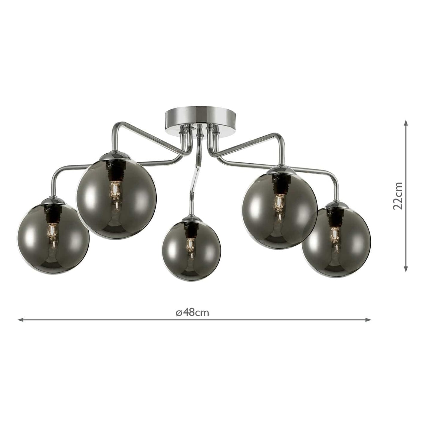 dar lighting Feya 5 Light Semi Flush Polished Chrome Smoked Glass FEY0550-01