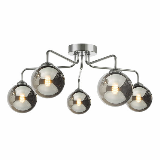 dar lighting Feya 5 Light Semi Flush Polished Chrome Smoked Glass FEY0550-01