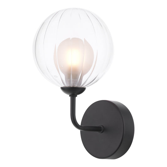 dar lighting Feya Wall Light Matt Black & Clear/Opal Glass FEY0722-20