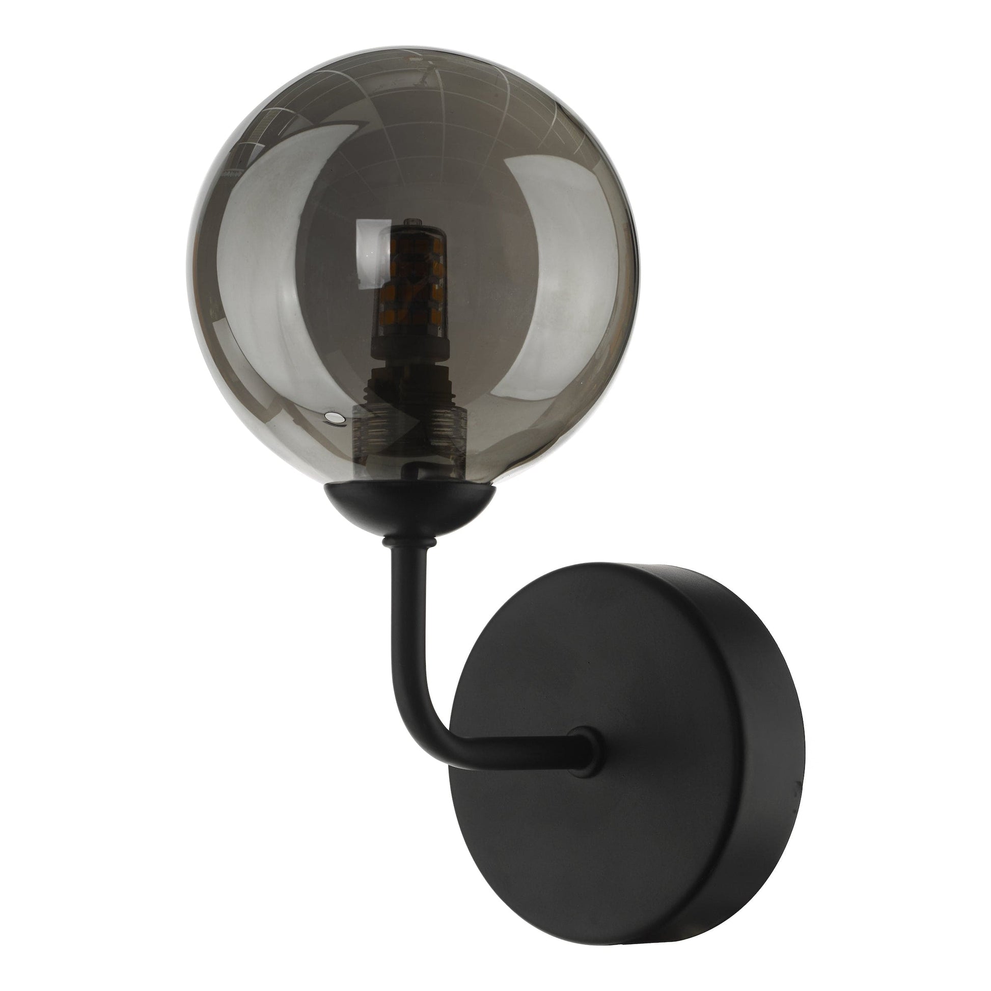 dar lighting Feya Wall Light Matt Black Smoked Glass FEY0722-01