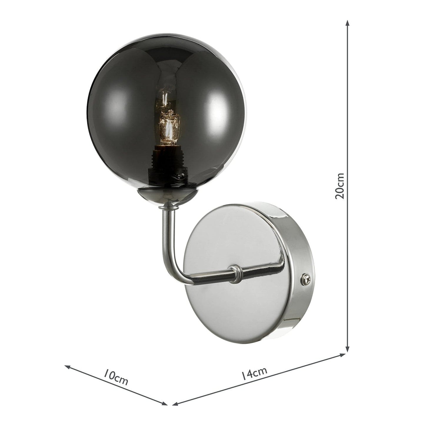 dar lighting Feya Wall Light Polished Chrome Smoked Glass FEY0750-01