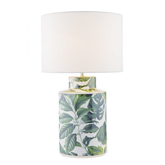 dar lighting Filip Table Lamp Green Leaf Print Base Only FIL4224