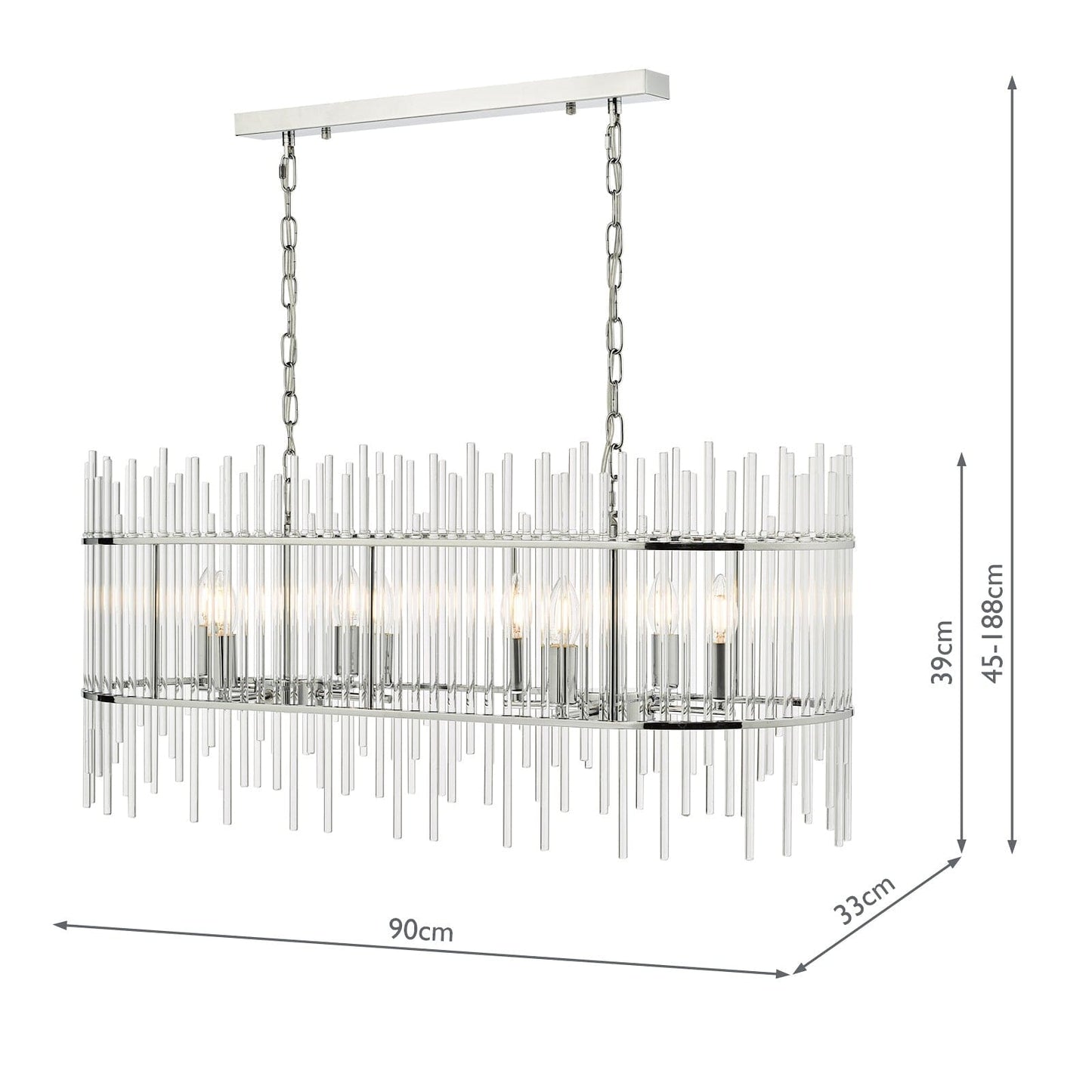 dar lighting Finola 8 Light Bar Pendant Polished Chrome Glass FIN0850