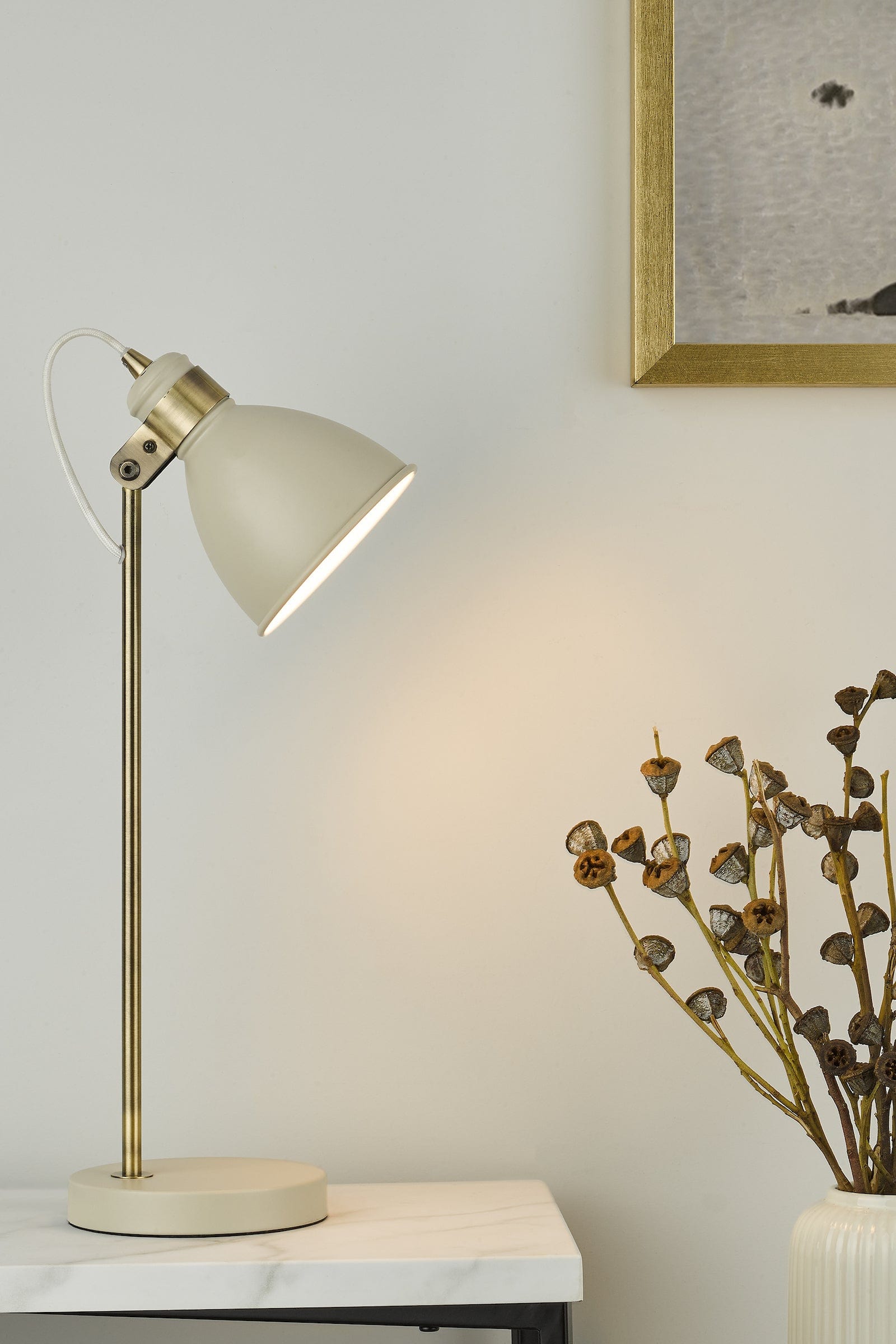 dar lighting Frederick Task Table Lamp Cream Antique Brass FRE4233
