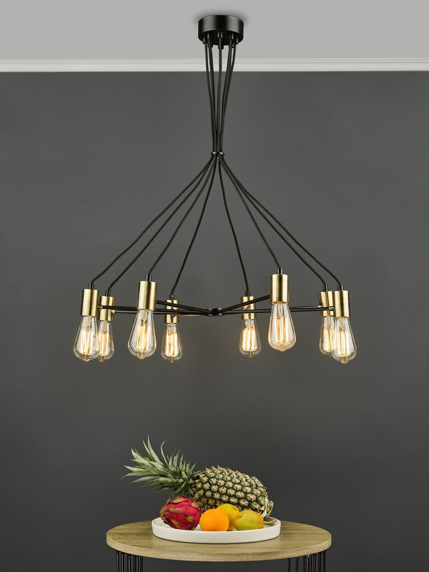 dar lighting Gabriel 8 Light Pendant Satin Black Antique Gold GAB0854