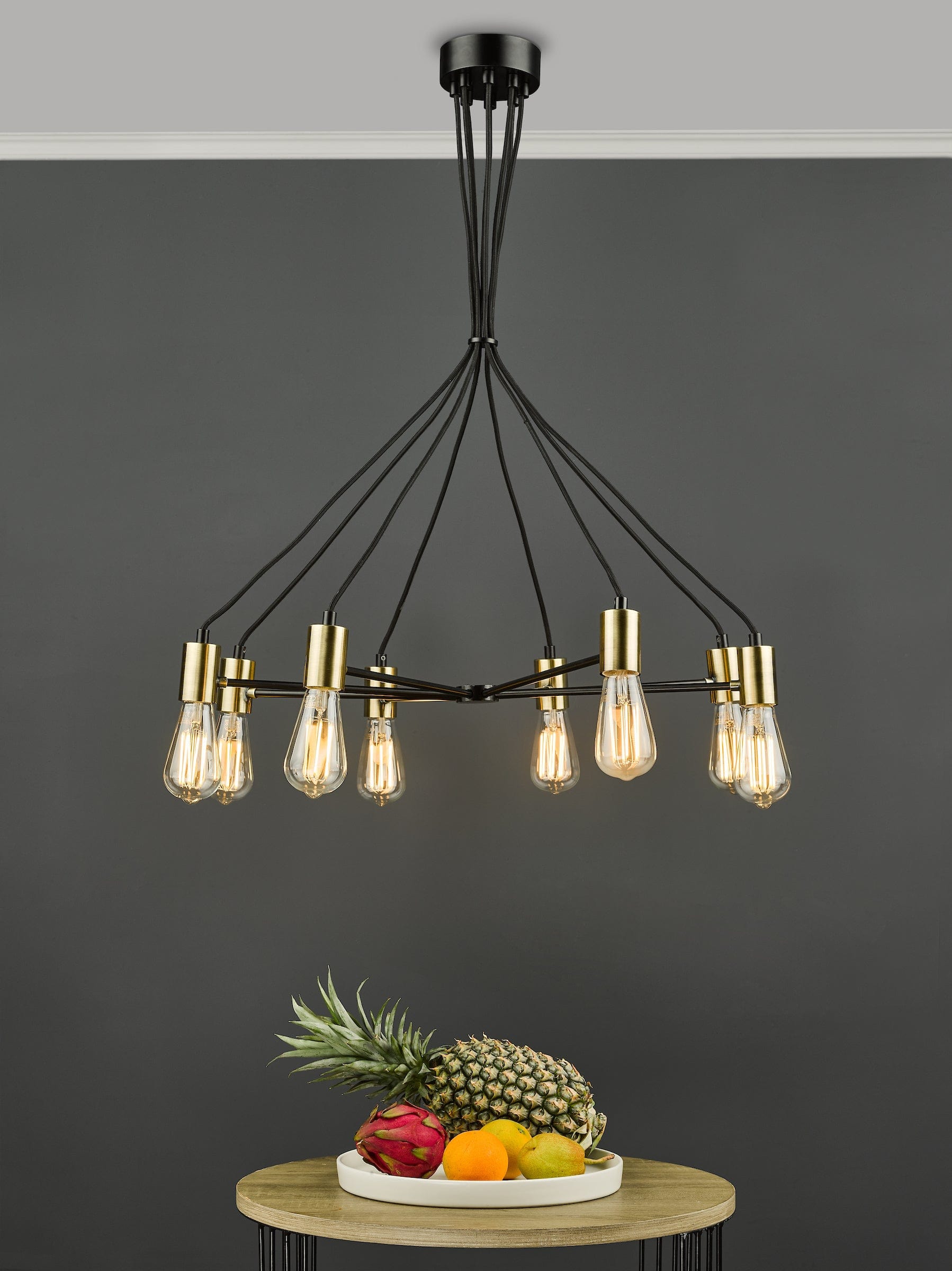 dar lighting Gabriel 8 Light Pendant Satin Black Antique Gold GAB0854