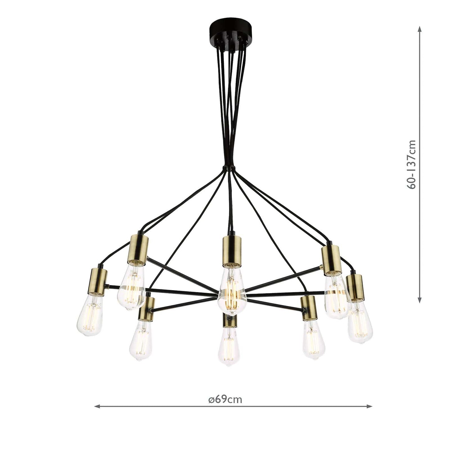 dar lighting Gabriel 8 Light Pendant Satin Black Antique Gold GAB0854