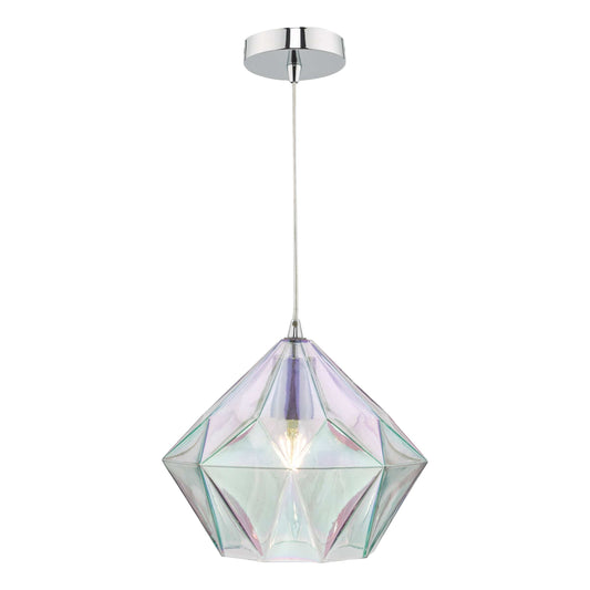 dar lighting Gaia Iridised Glass & Polished Chrome Pendant GAI0150