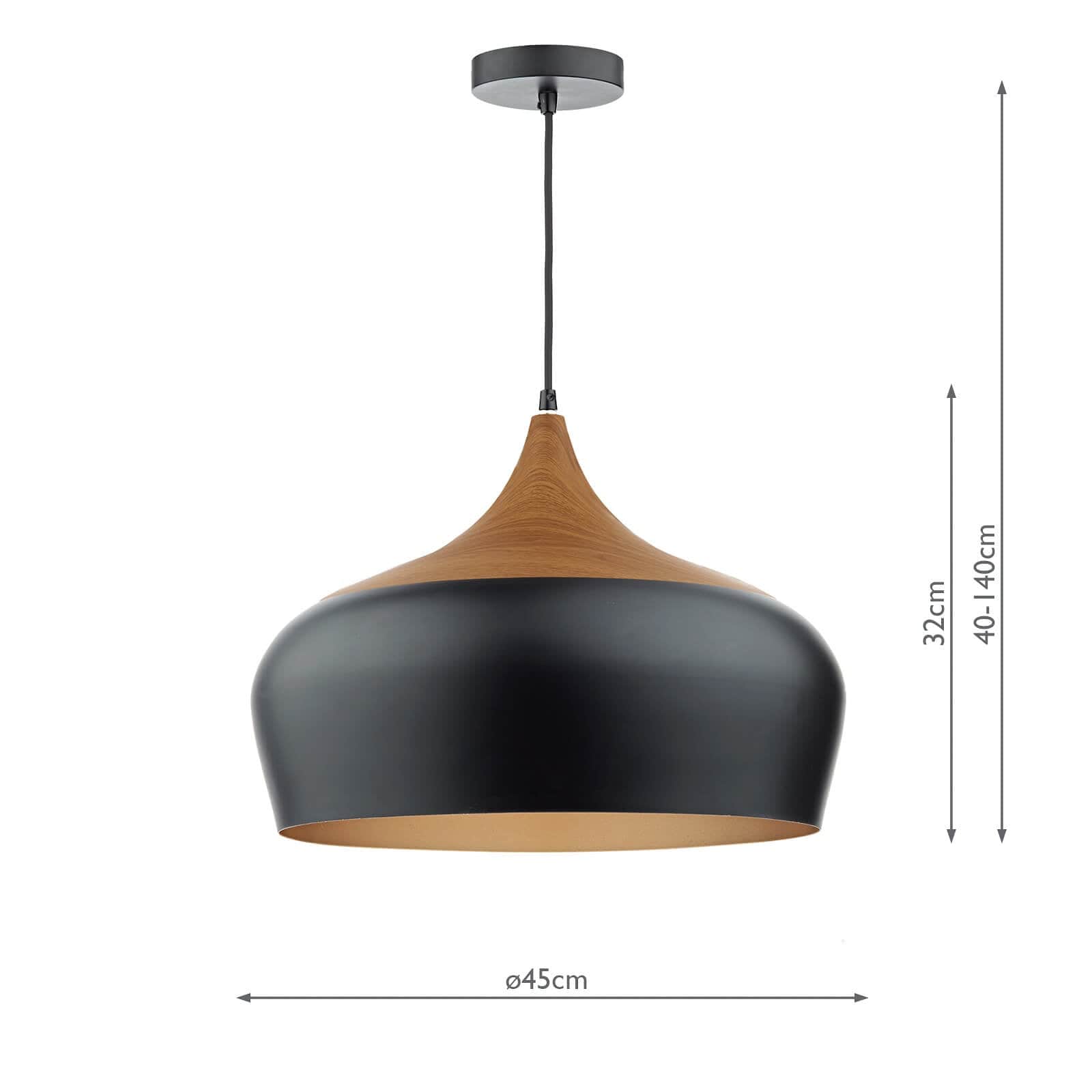 dar lighting Gaucho 1 Light Pendant Black Large GAU8622