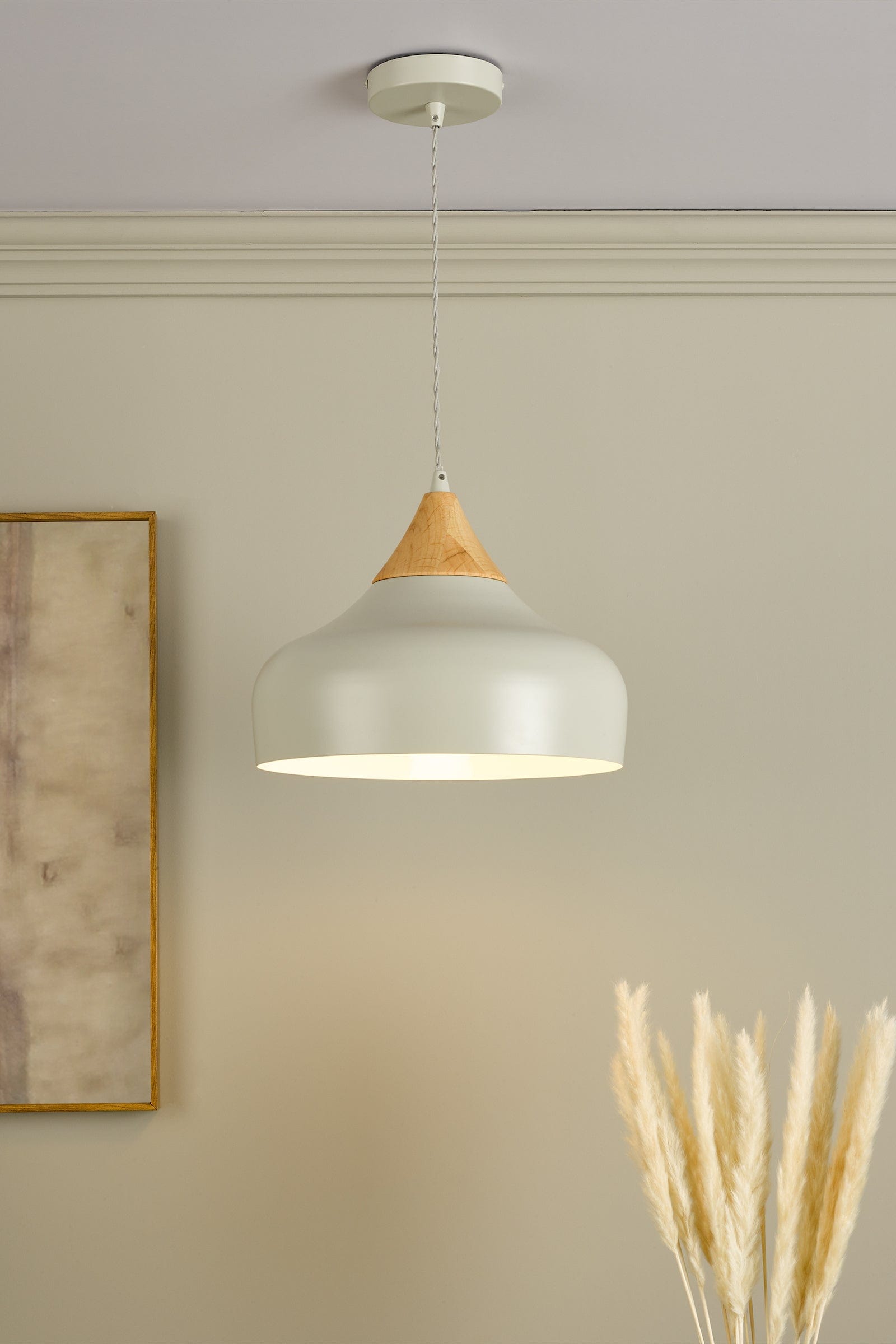 dar lighting Gaucho 1 Light Single Pendant Grey And Wood GAU0139