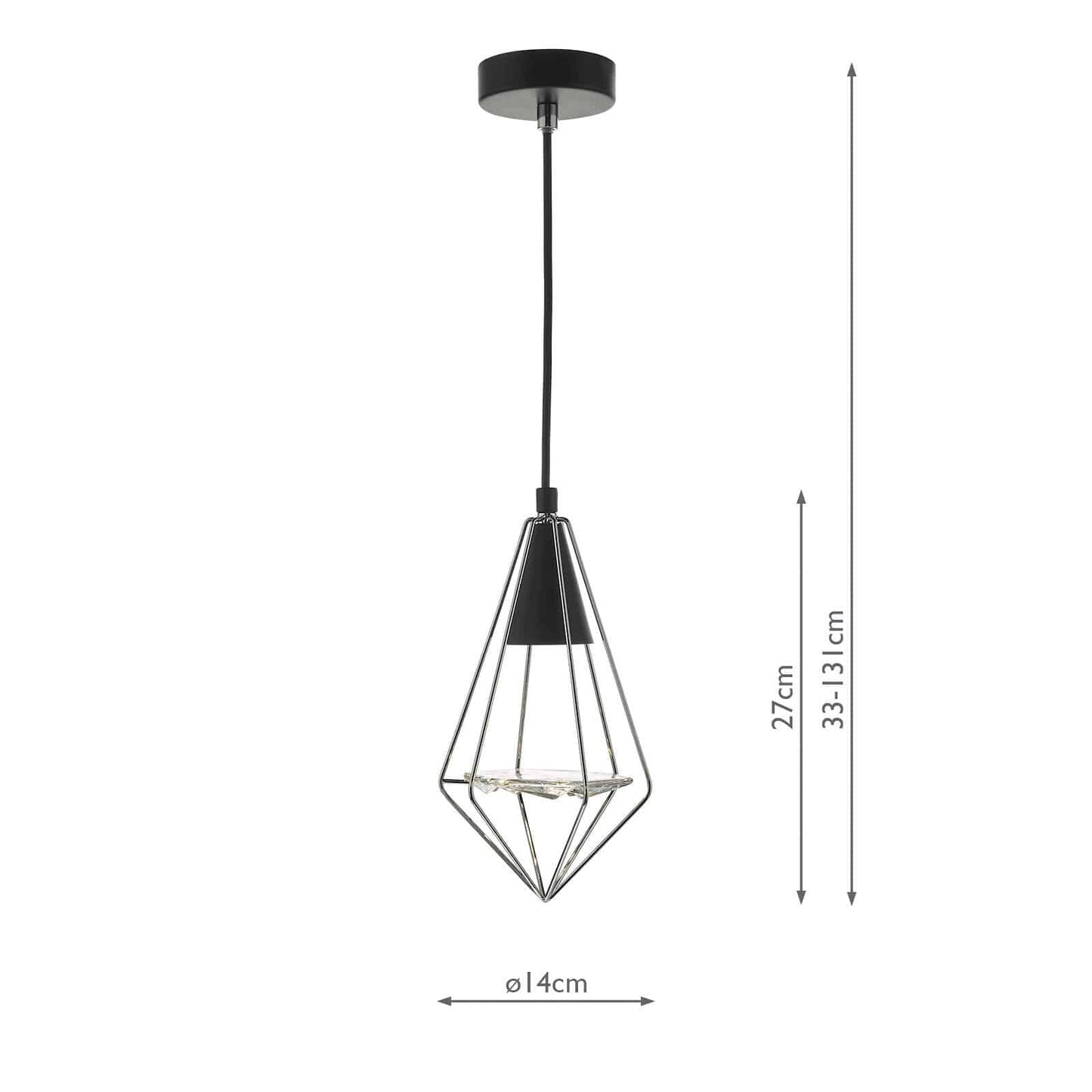 dar lighting Gianni 1 Light Pendant Black, Polished Chrome & Glass GIA0150