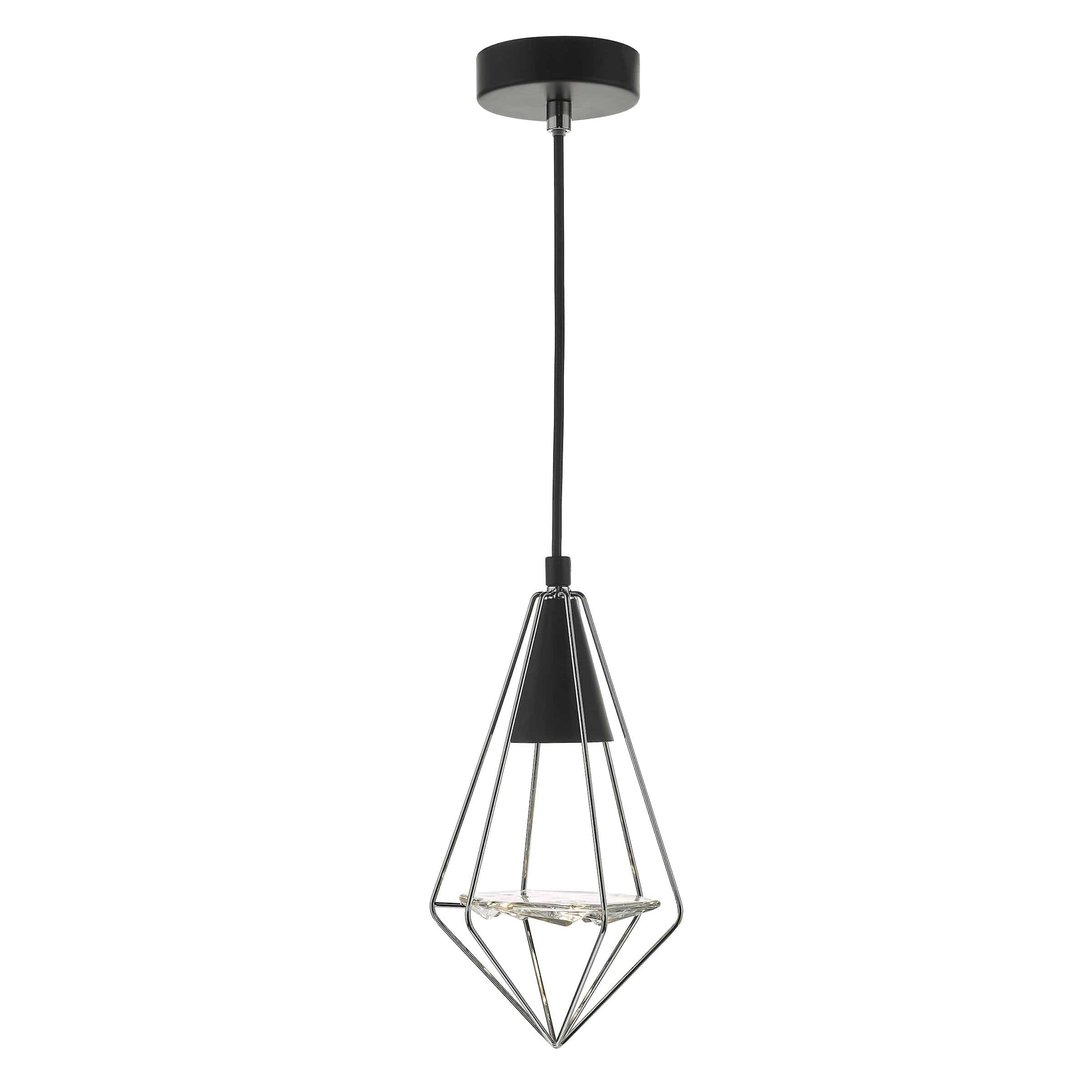 dar lighting Gianni 1 Light Pendant Black, Polished Chrome & Glass GIA0150