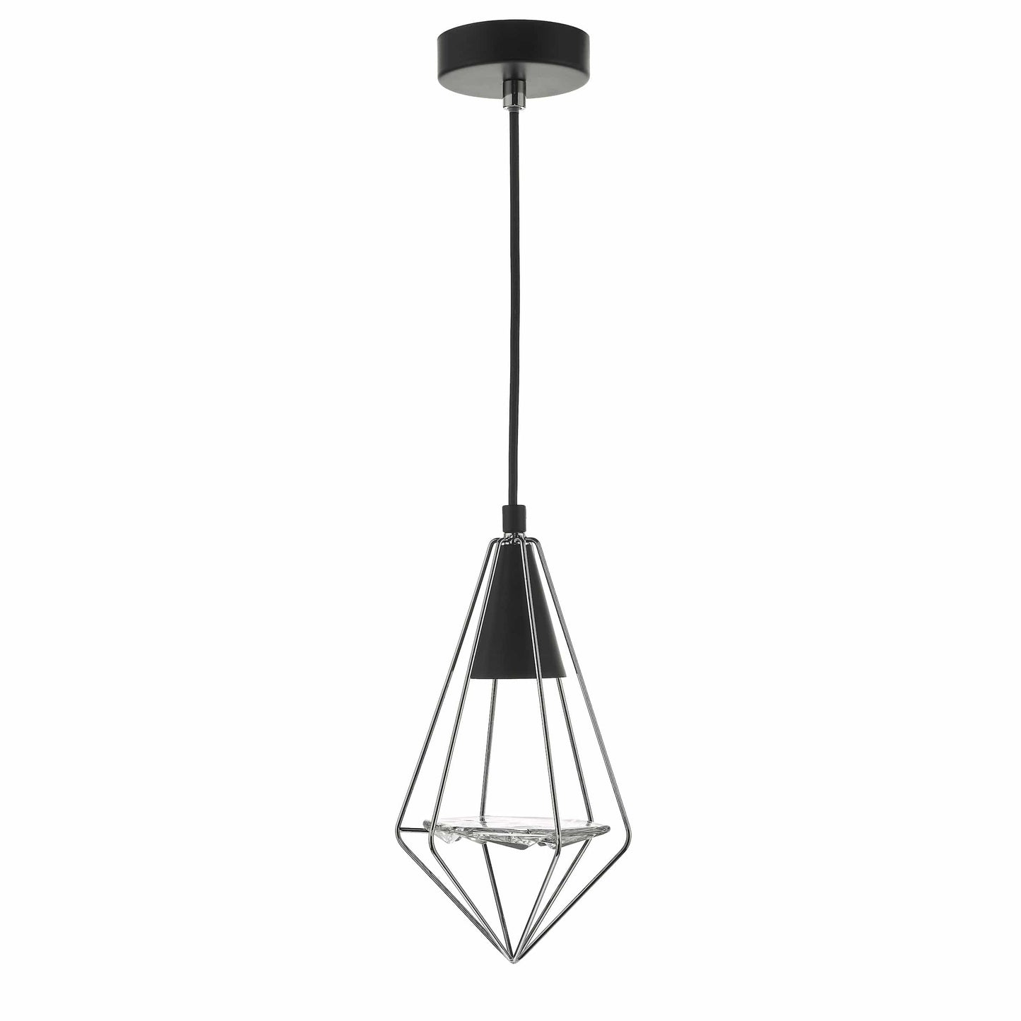 dar lighting Gianni 1 Light Pendant Black, Polished Chrome & Glass GIA0150