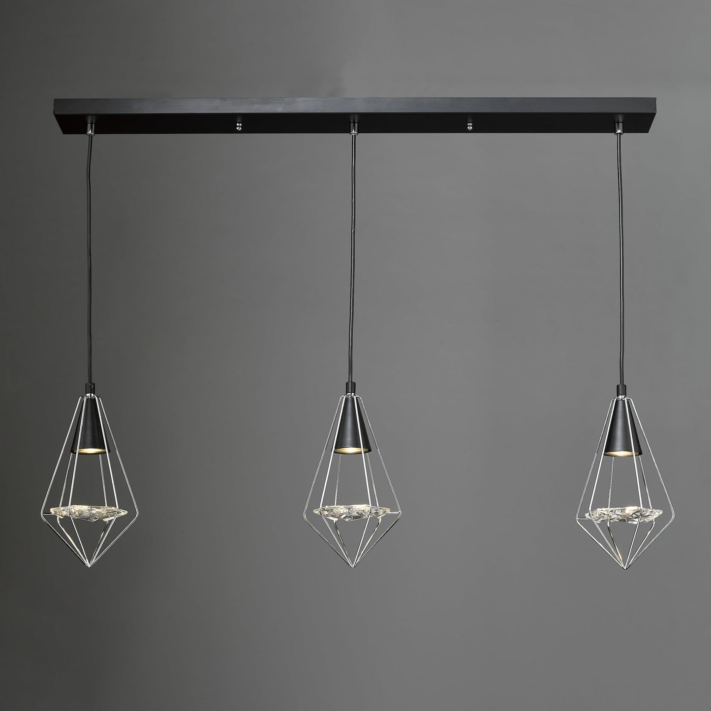 dar lighting Gianni 3 Light Pendant Black, Polished Chrome & Glass GIA0350