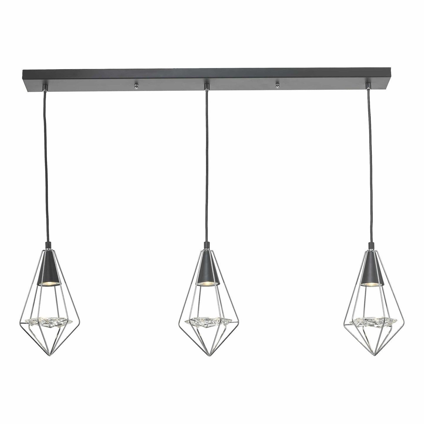 dar lighting Gianni 3 Light Pendant Black, Polished Chrome & Glass GIA0350