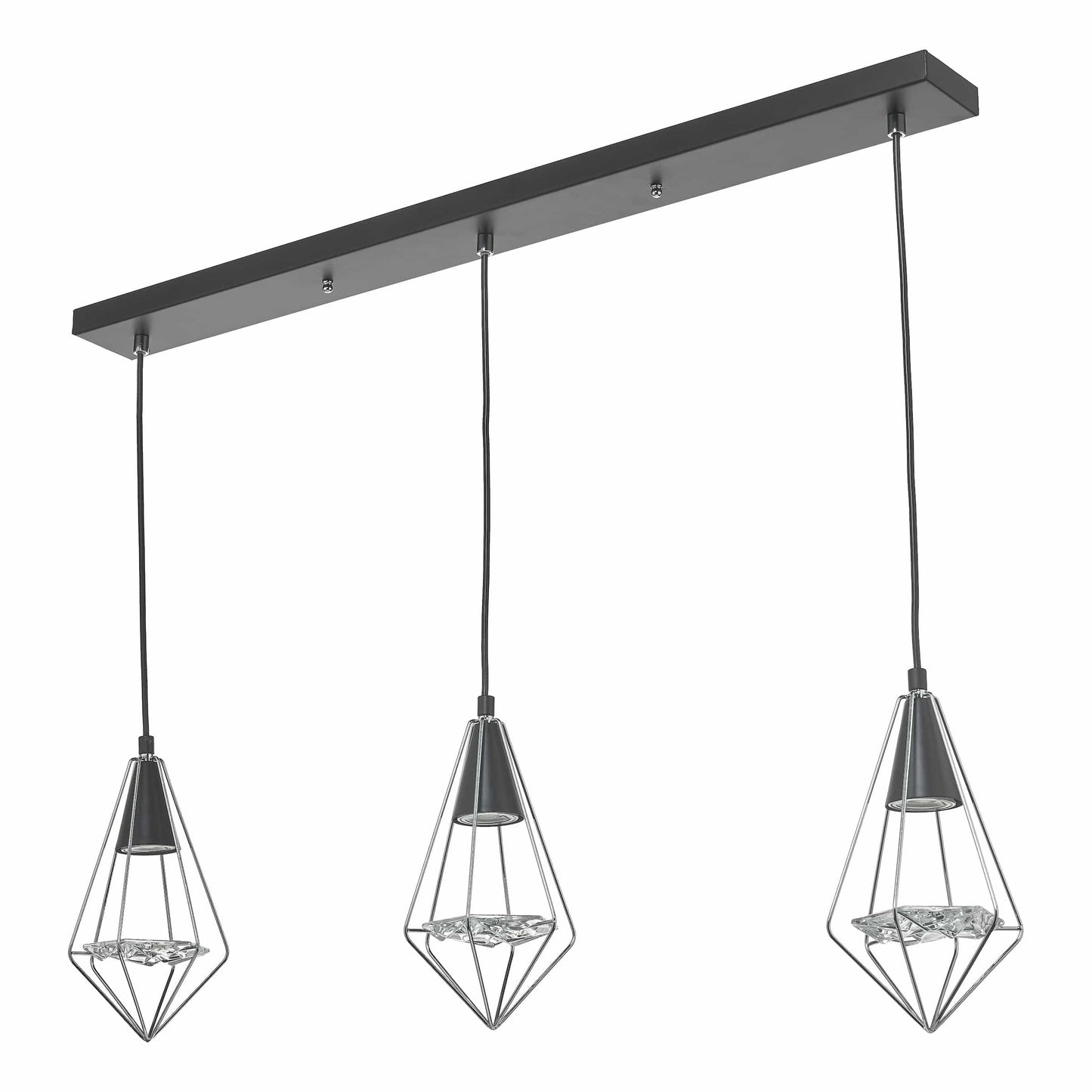 dar lighting Gianni 3 Light Pendant Black, Polished Chrome & Glass GIA0350