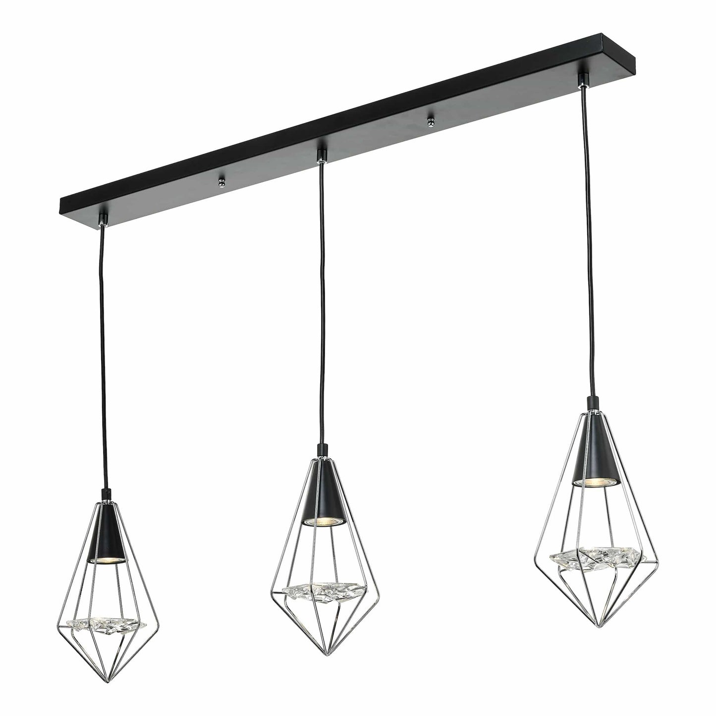 dar lighting Gianni 3 Light Pendant Black, Polished Chrome & Glass GIA0350