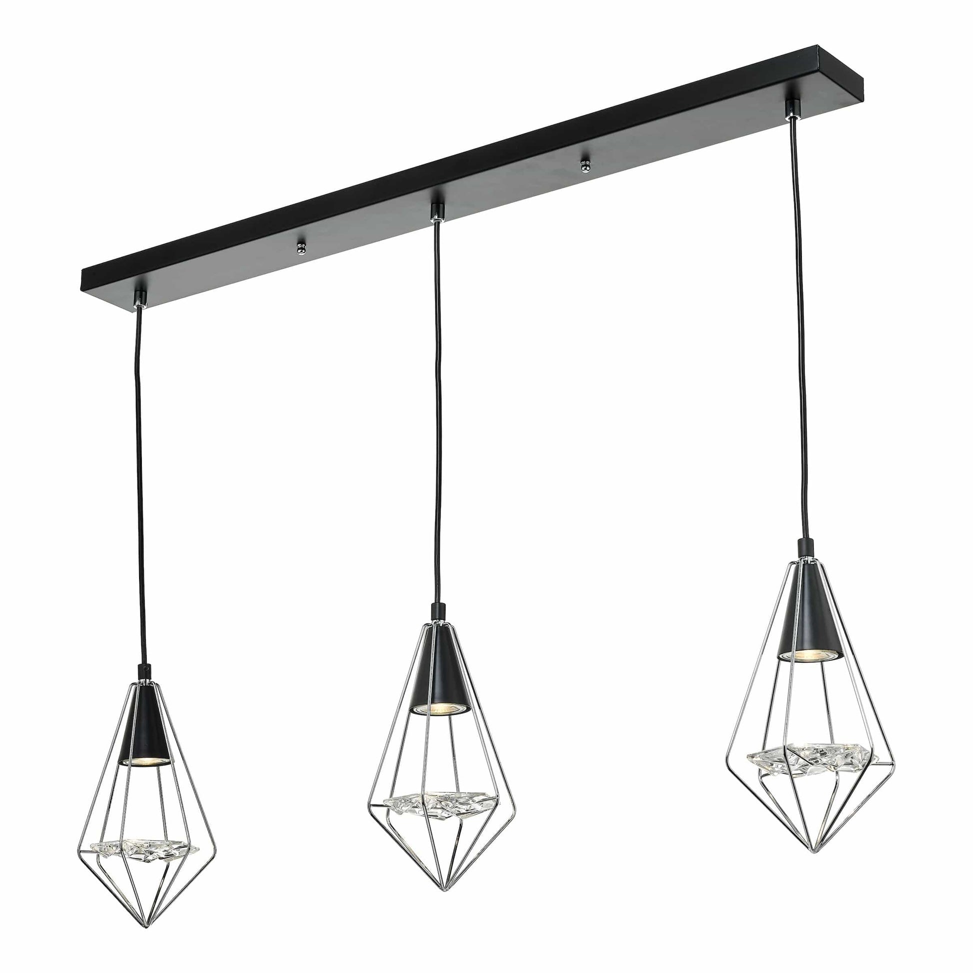 dar lighting Gianni 3 Light Pendant Black, Polished Chrome & Glass GIA0350