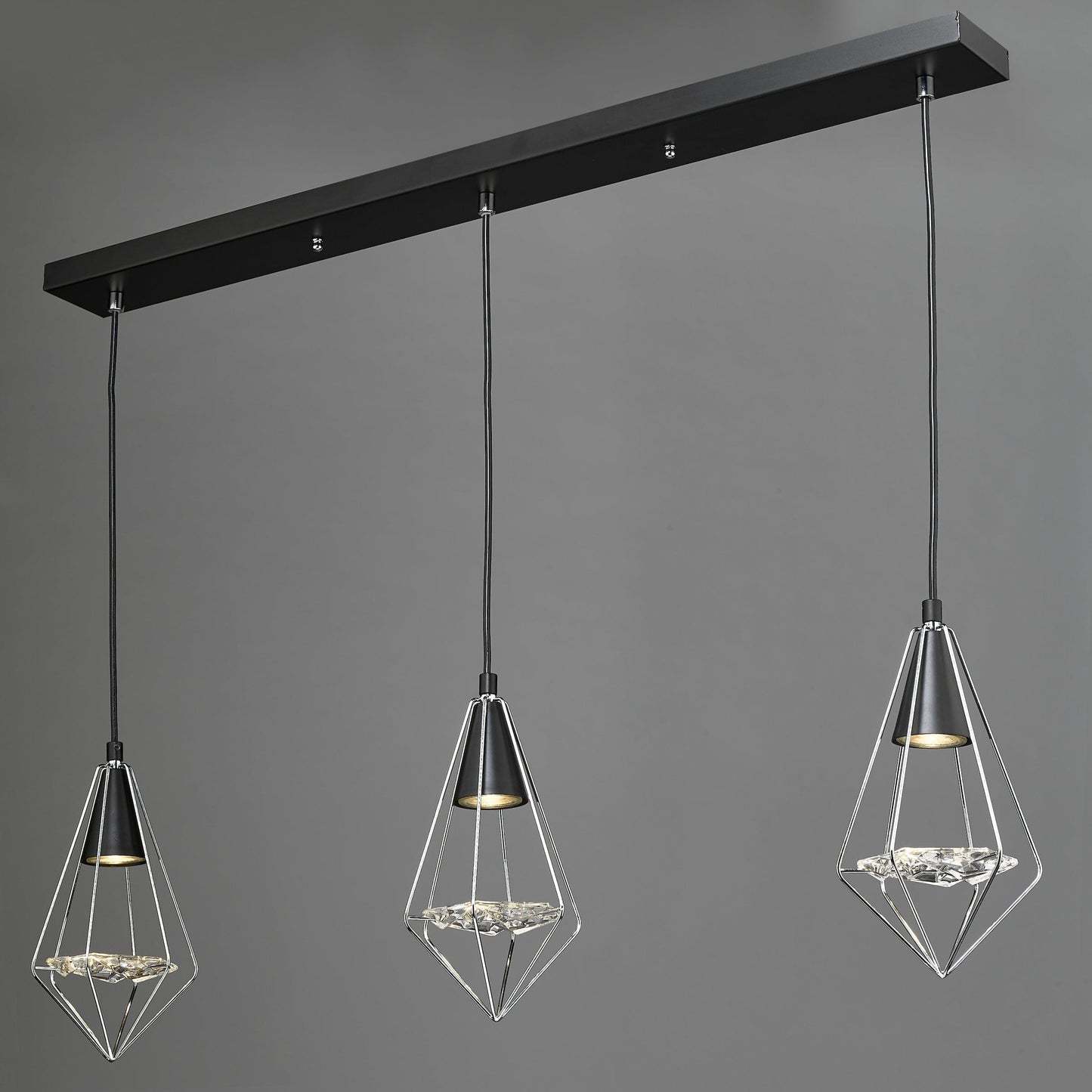 dar lighting Gianni 3 Light Pendant Black, Polished Chrome & Glass GIA0350