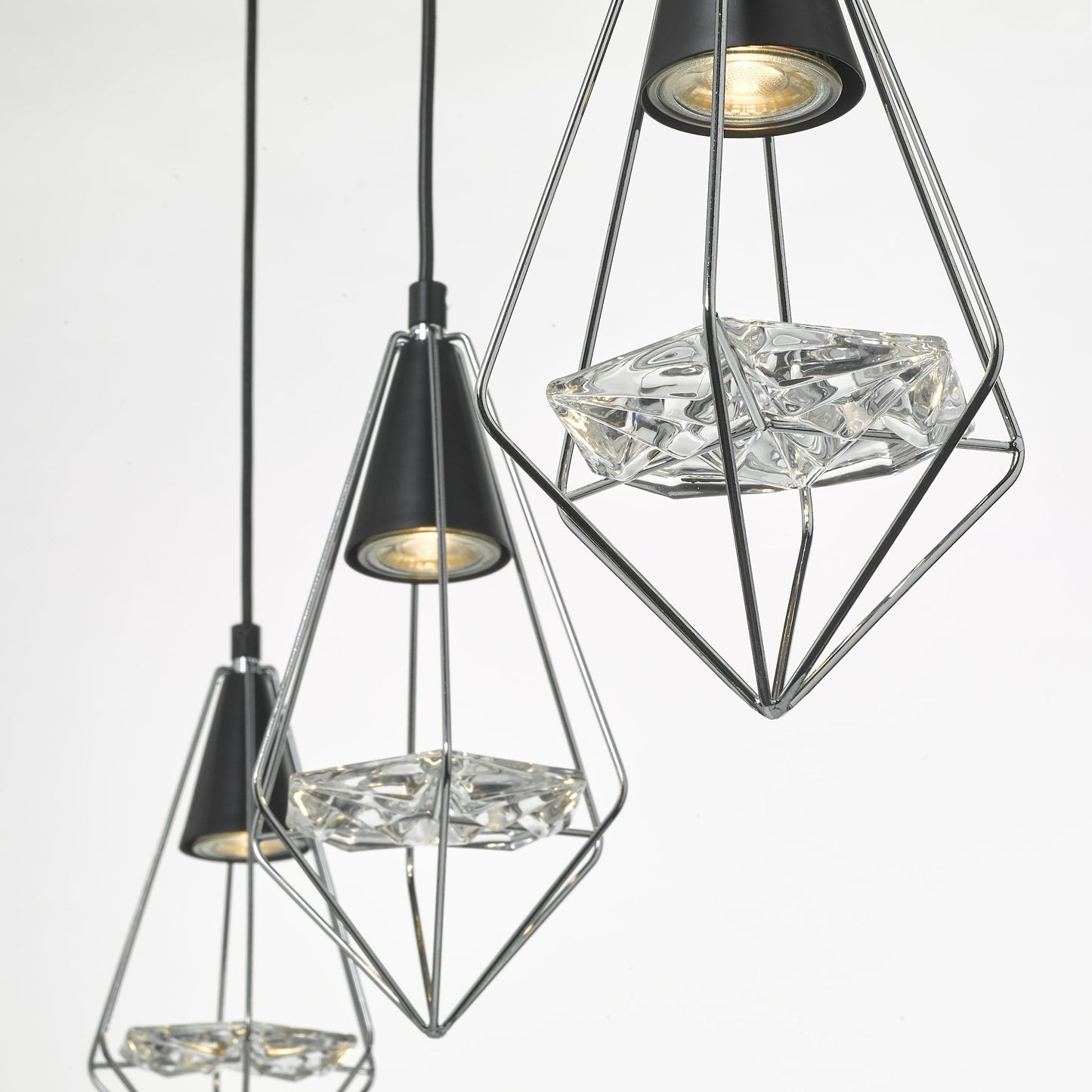 dar lighting Gianni 3 Light Pendant Black, Polished Chrome & Glass GIA0350