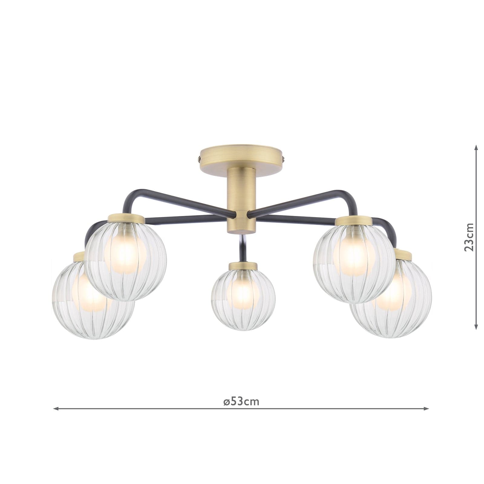 dar lighting Gibbs 5 Light Semi-Flush Antique Brass & Glass GIB5454