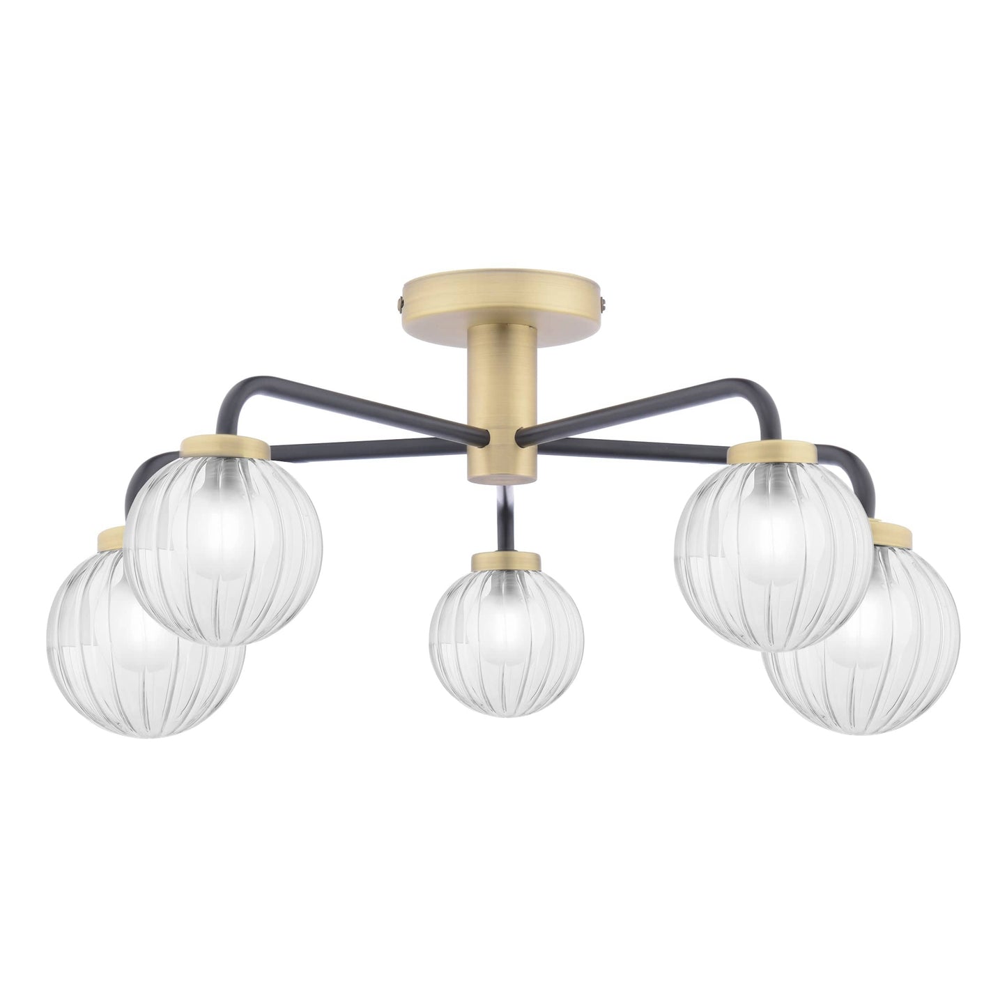 dar lighting Gibbs 5 Light Semi-Flush Antique Brass & Glass GIB5454