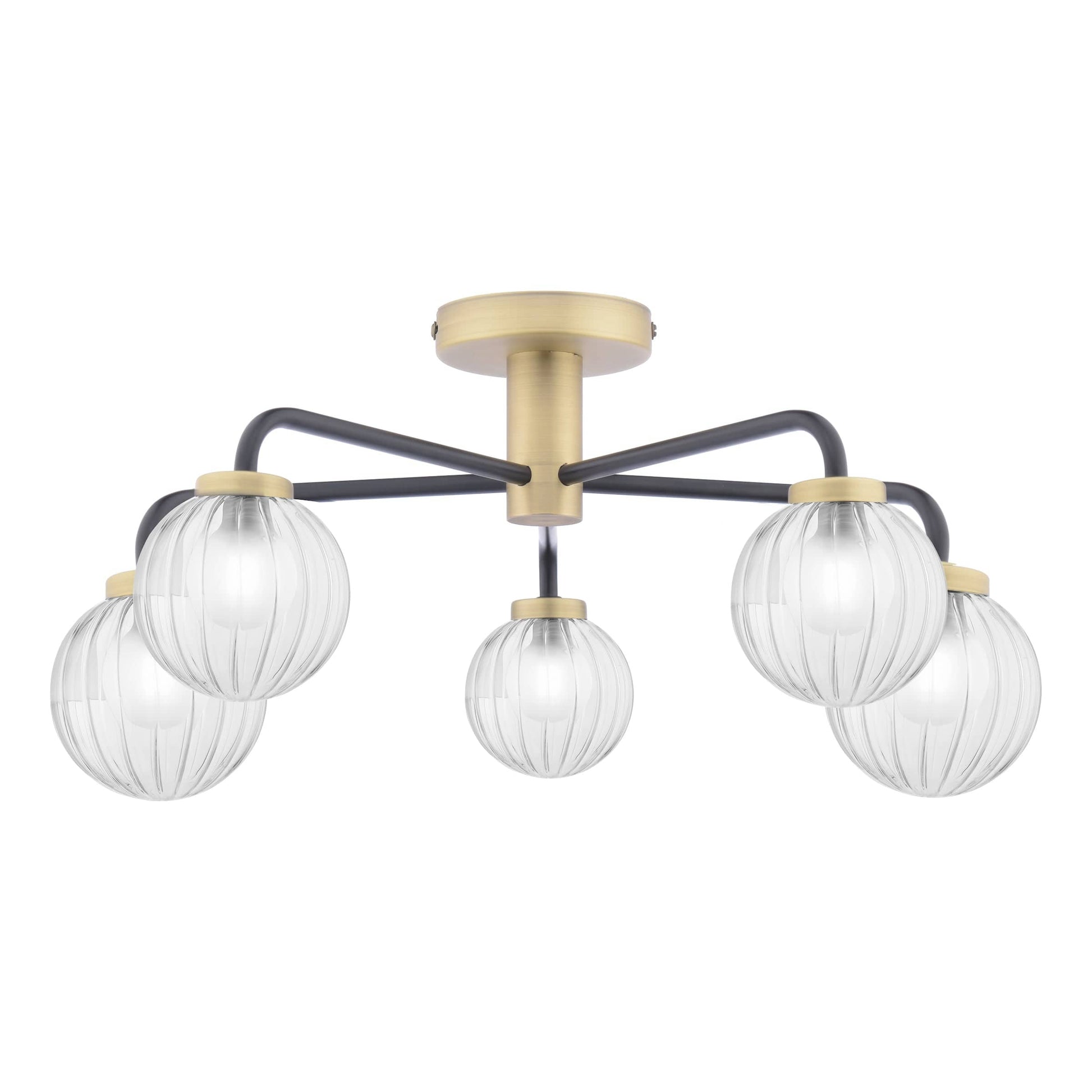 dar lighting Gibbs 5 Light Semi-Flush Antique Brass & Glass GIB5454