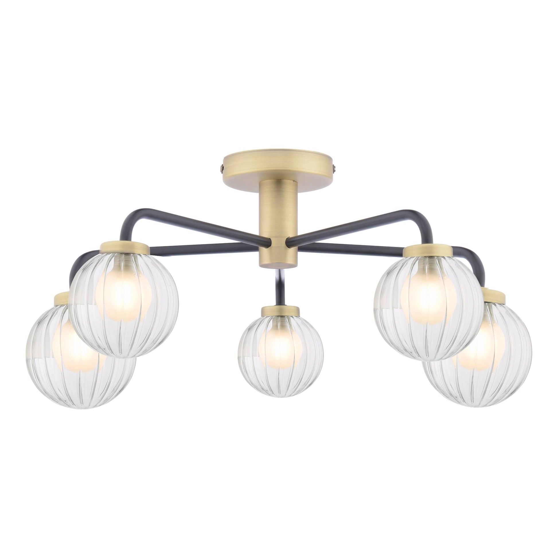 dar lighting Gibbs 5 Light Semi-Flush Antique Brass & Glass GIB5454