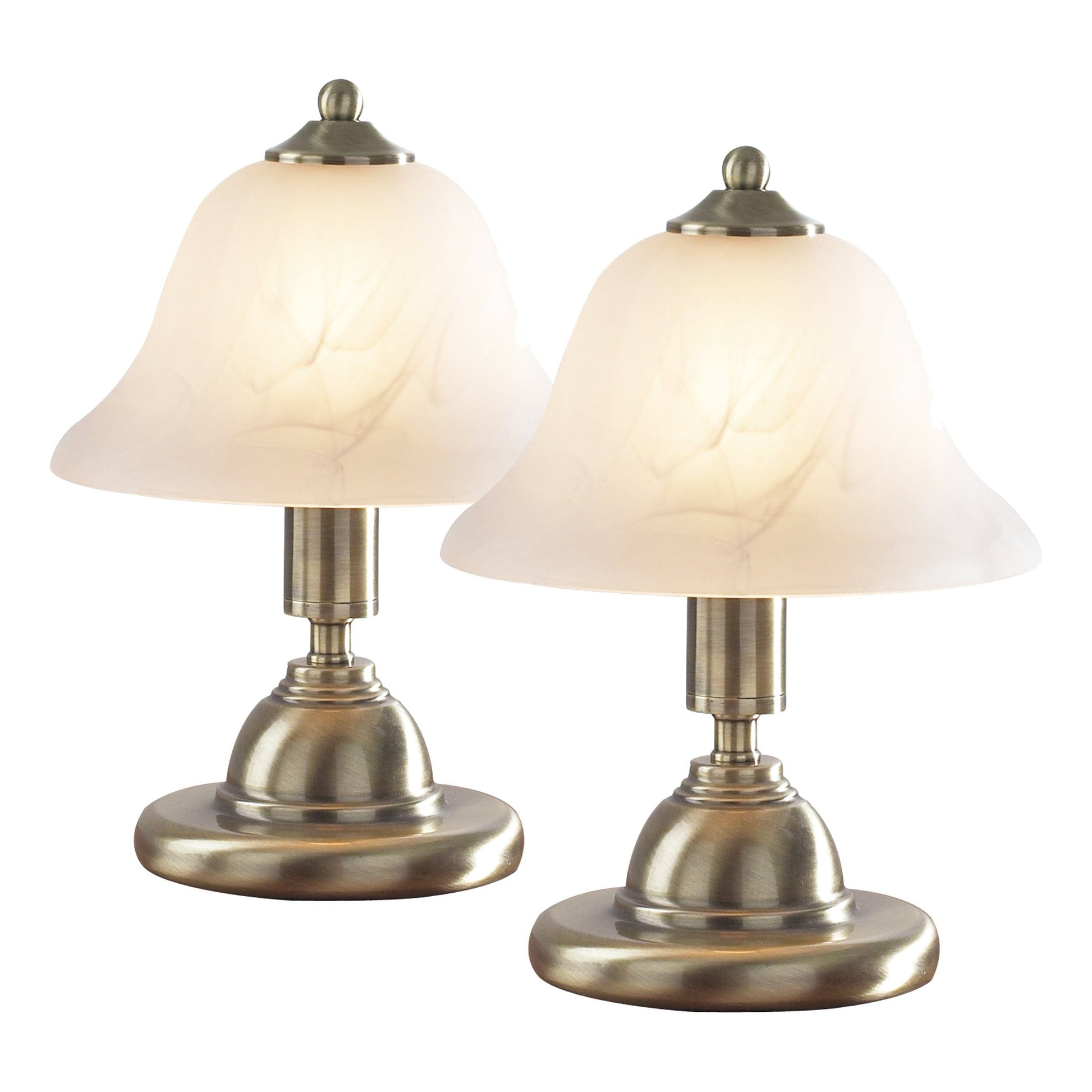 dar lighting Gloucester Touch Table Lamp Antique Brass & Glass Shade - Twin Pack GLO4075