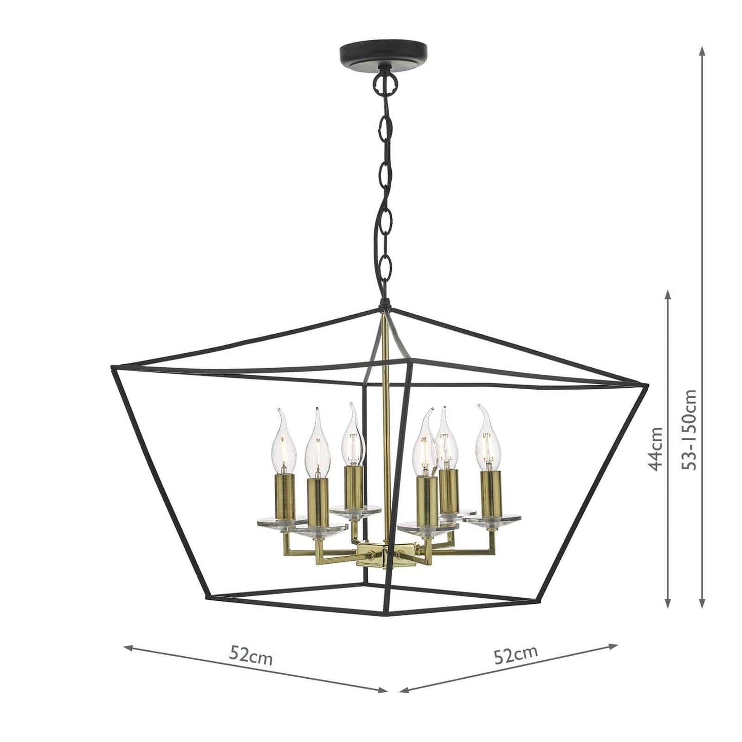 dar lighting Gretchen Cage 6 Light Pendant Matt Black & Polished Brass GRE0654